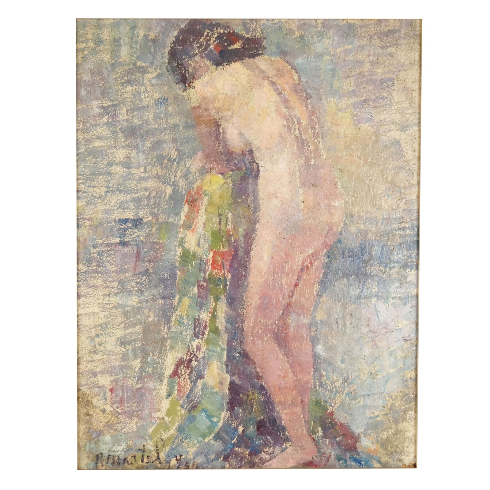 Paul-Jean MARTEL: Standing Nude - Oil on Board: Paul-Jean Martel (Belgian-American, 1879-1944) oil on board standing nude. Provenance: McAllan International Museum, 1977; Robert Rice Gallery; Estate stamp and gallery brochure. [Art: 17" H x 13" W; 