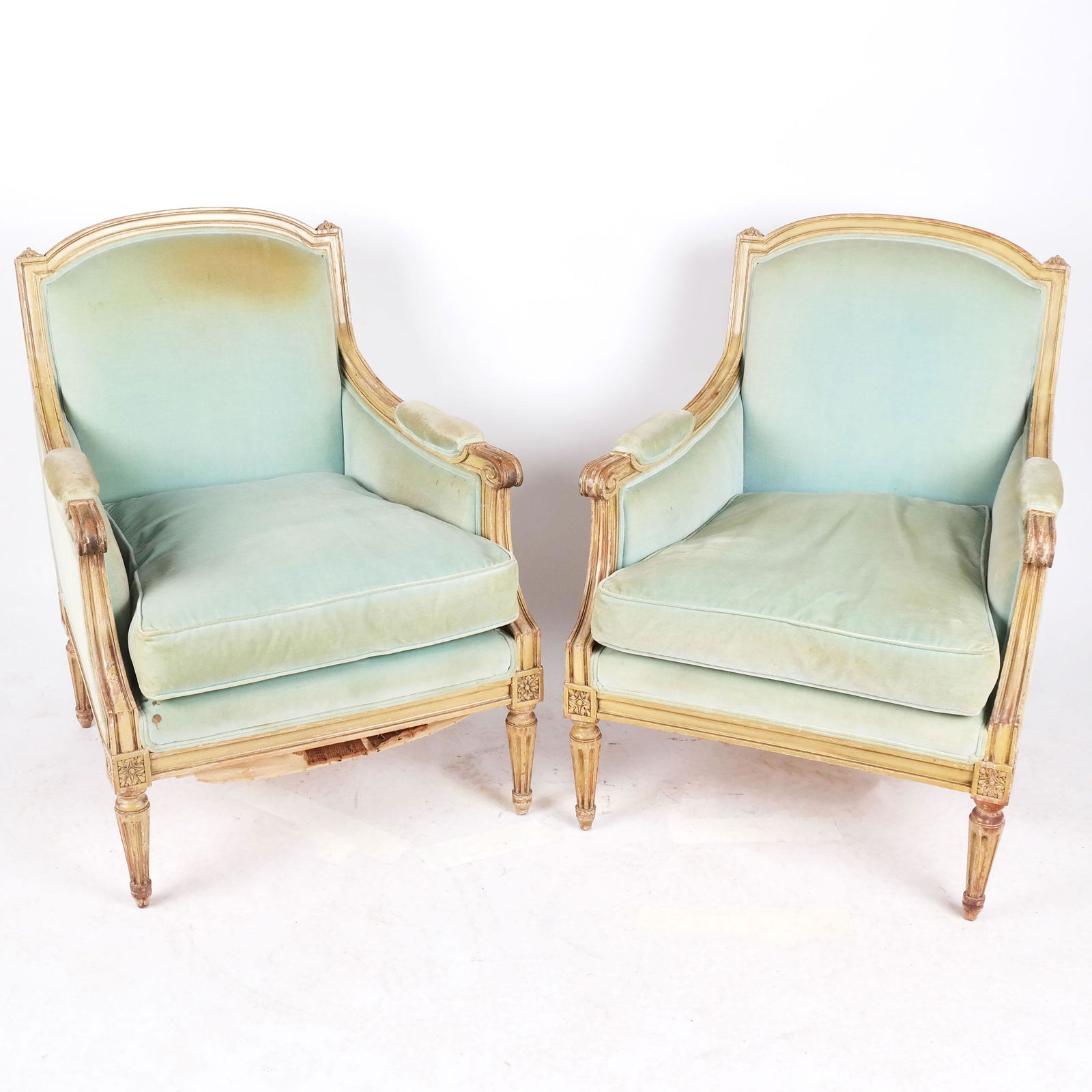Pair of Louis XVI-Style Painted Bergeres (1 of 9)