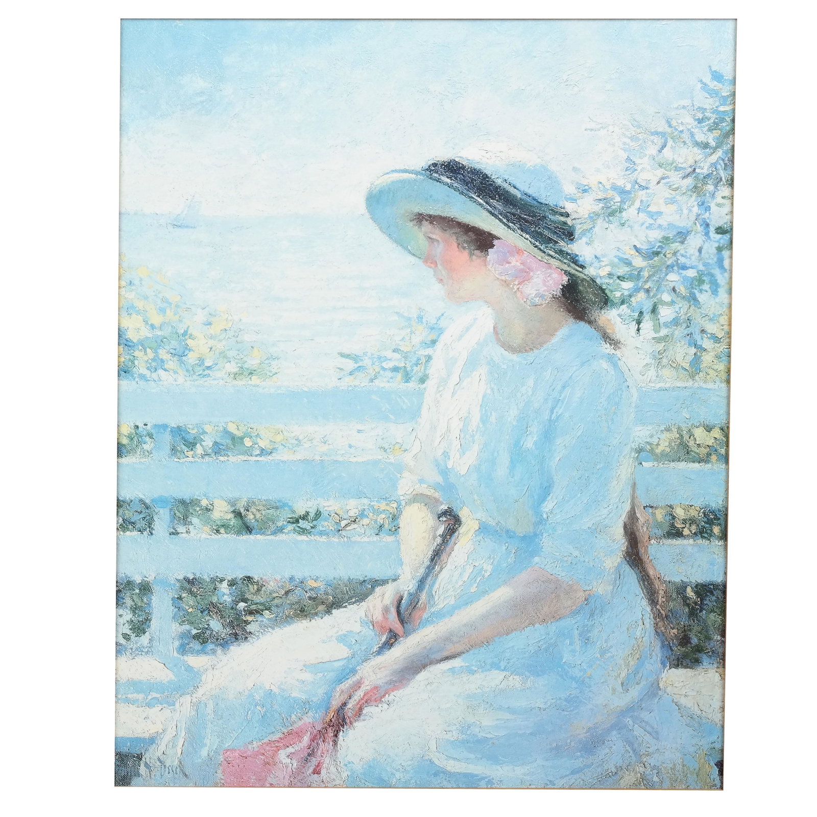 Contemporary Impressionist-Style Portrait of Woman: Contemporary impressionist-style portrait of a woman. [Art: 25" H x 20" W; Frame: 30" H x 24" W]. In good condition.