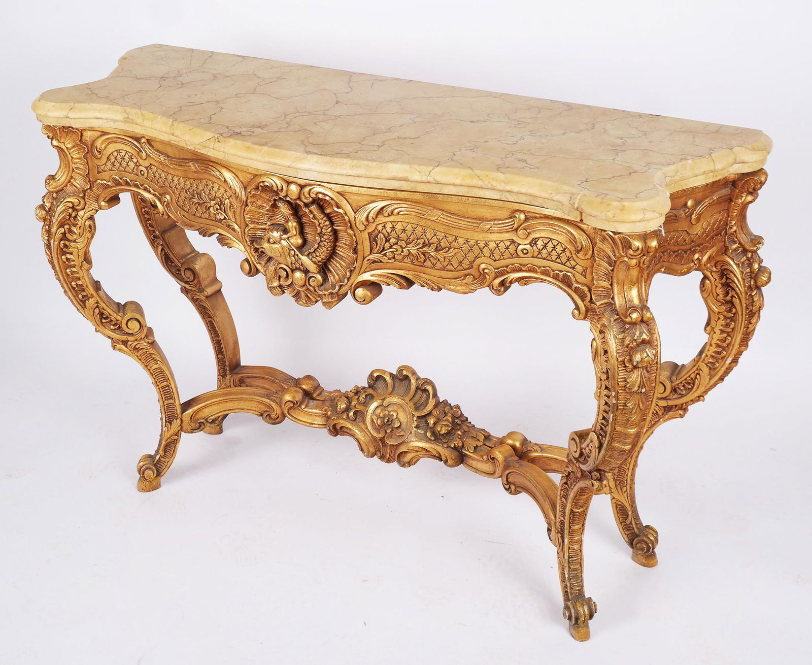 French-Style Gilt Carved Marble Top Console (1 of 9)