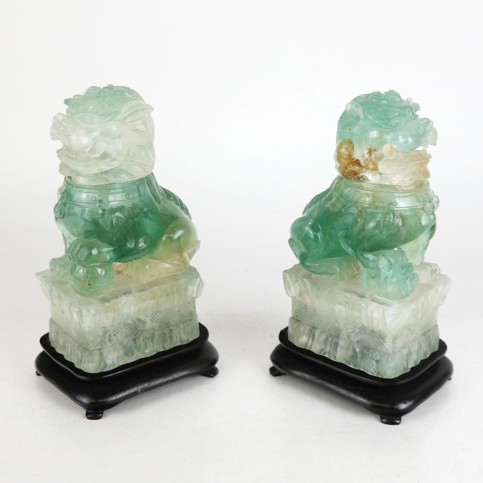 Pair of Chinese Carved Fluorite Quartz Foo Dogs (1 of 9)