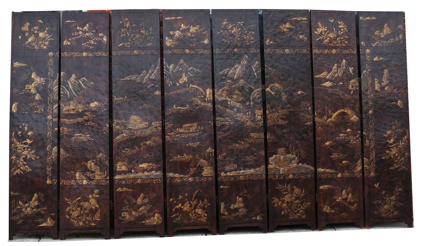 Asian Decorated Eight Fold Floor Screen (1 of 15)