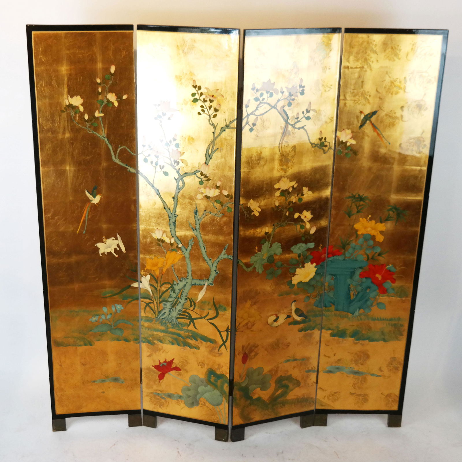 Asian Lacquer Decorated Four Fold Screen (1 of 10)