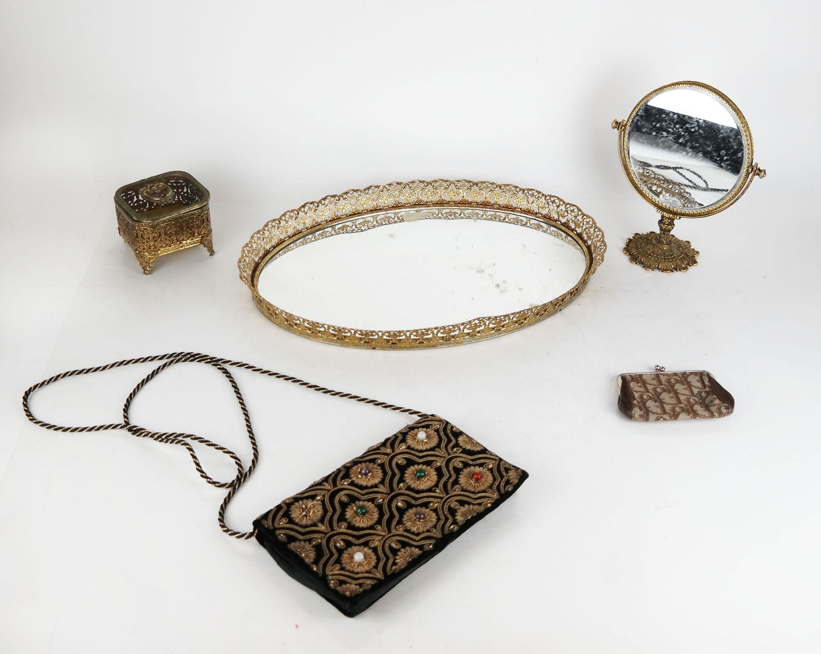 Rococo-Style Gilt Metal Vanity Set & Two Handbags (1 of 12)