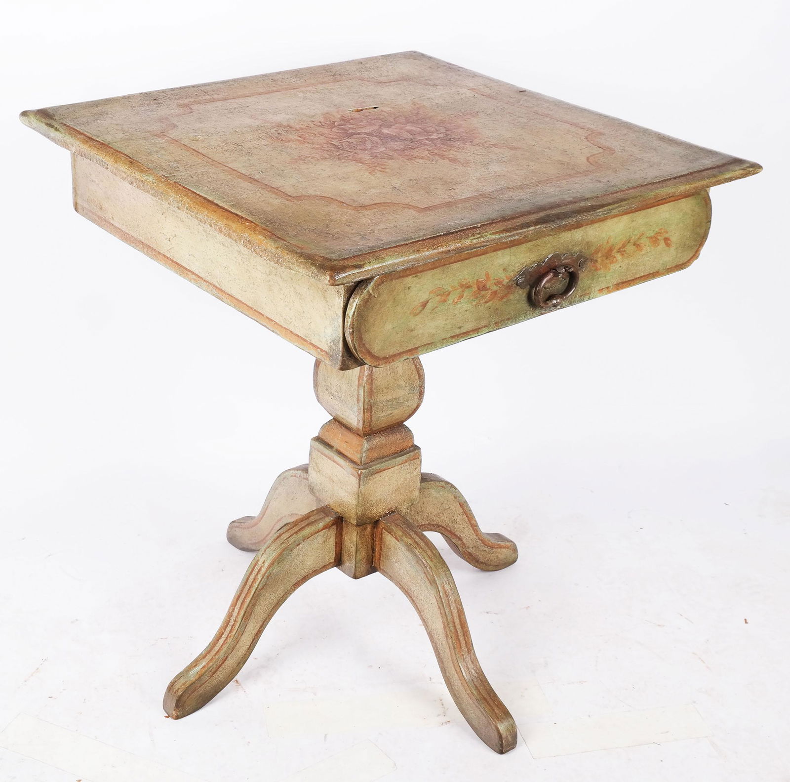 Decorated Single Drawer Pedestal Table (1 of 8)