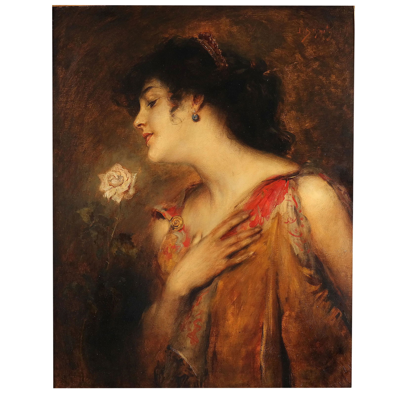 Leopold SCHMUTZLER: Woman with Rose - Oil on Panel (1 of 14)