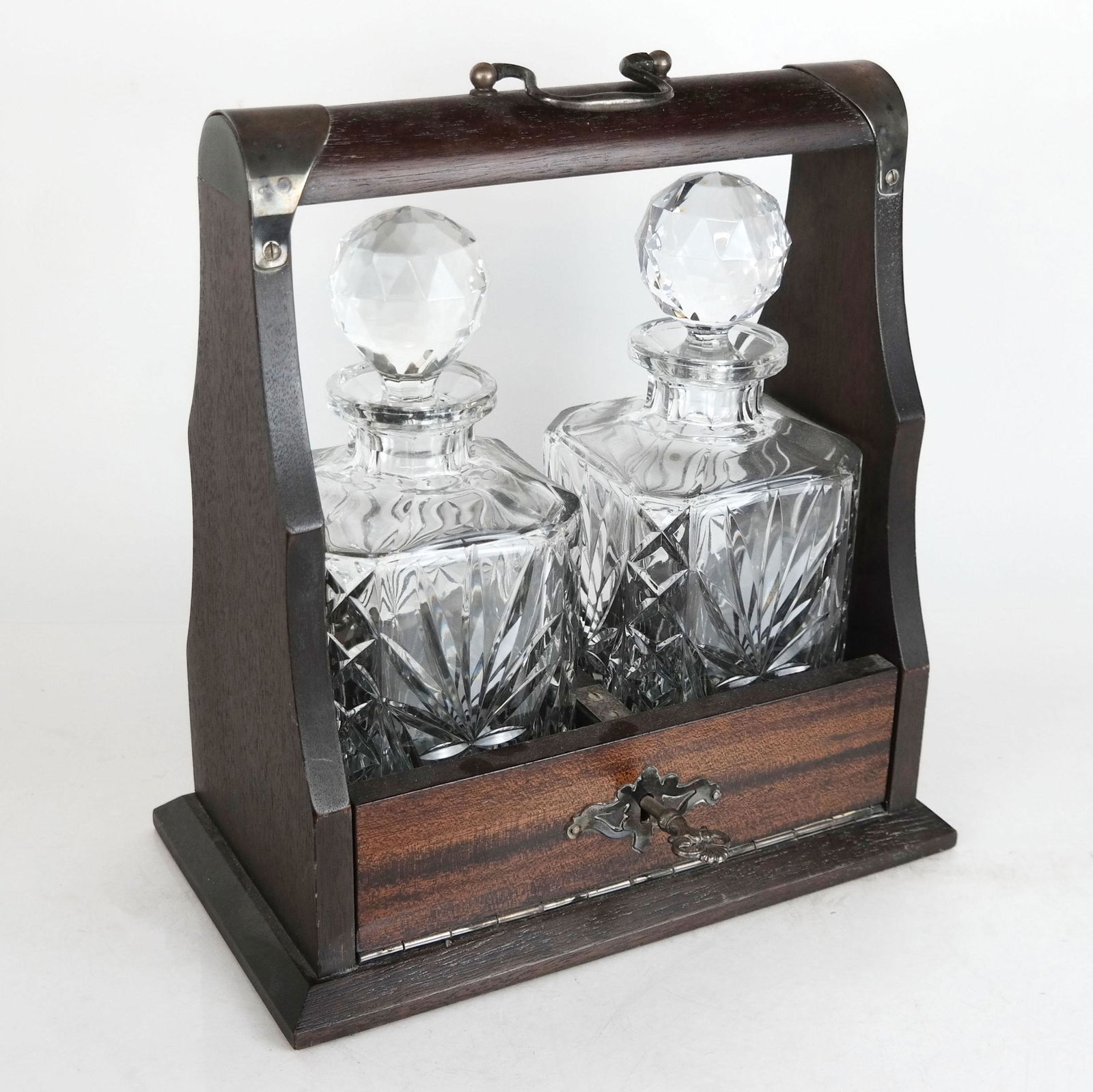 19th C. English Victorian Oak & Glass Tantalus (1 of 9)