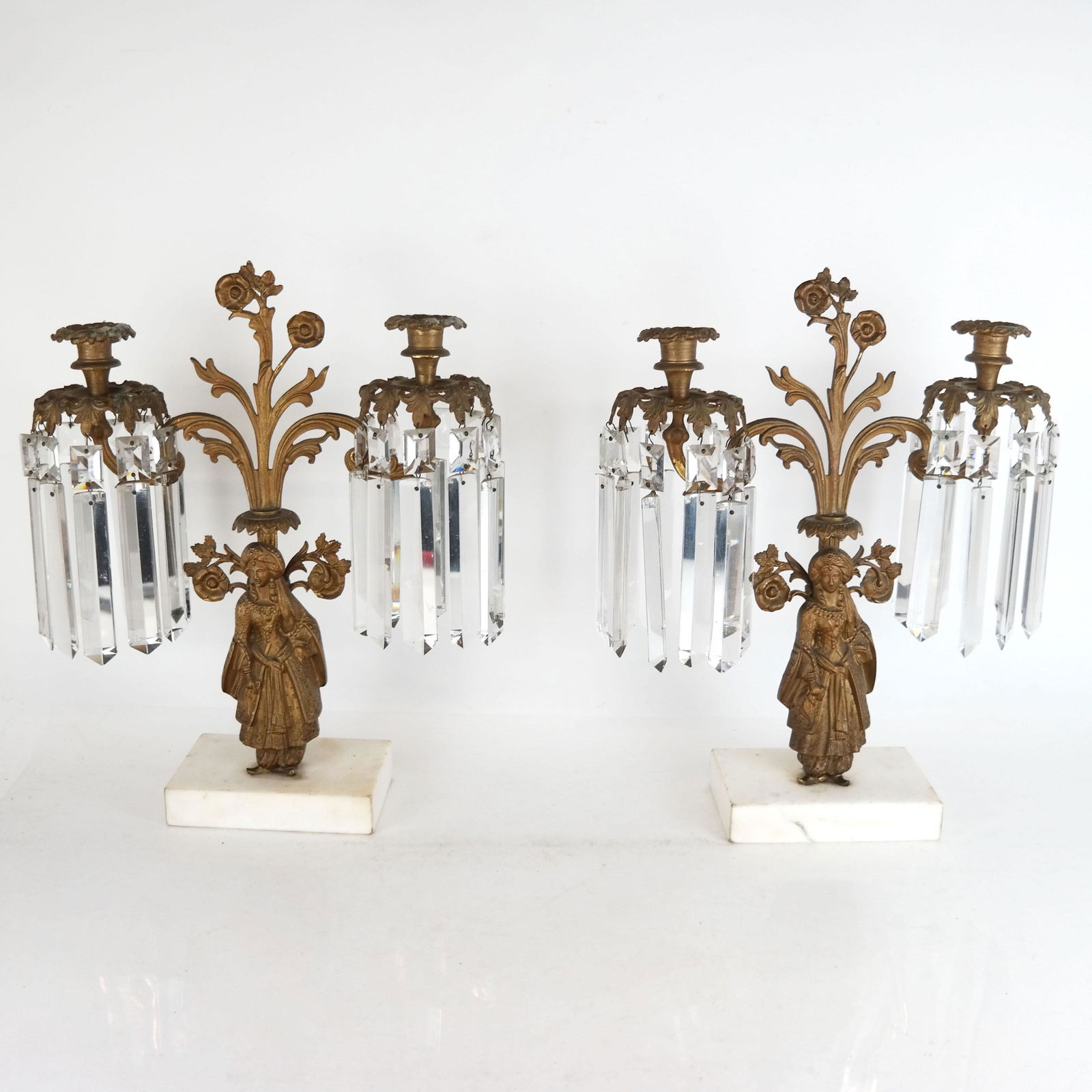 Pair of Gilt Metal & Glass Luster Candlesticks (1 of 8)