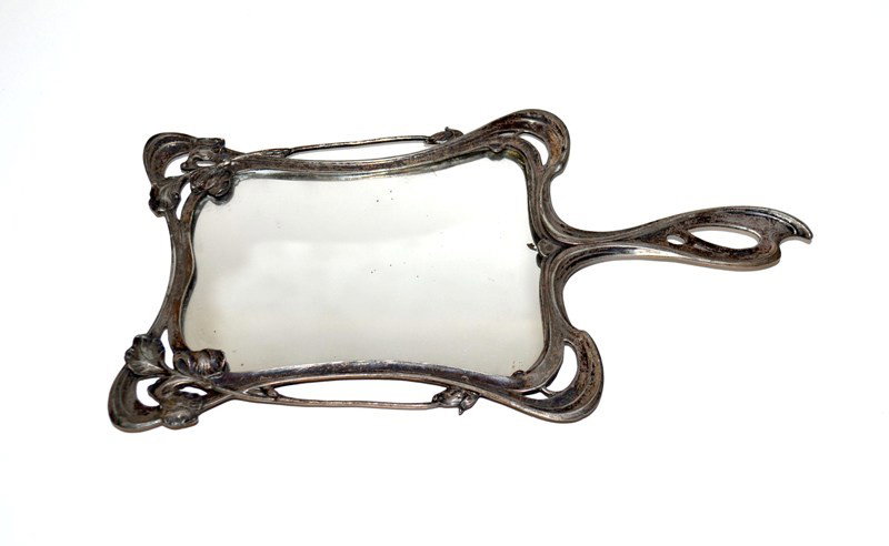 Art Nouveau Hand Mirror: Art Nouveau hand mirror, marked 800.