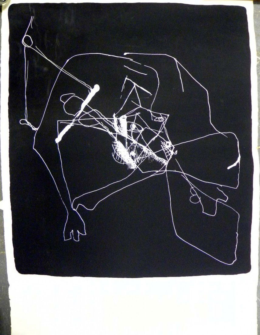 Two Works on Paper: A serigraph signed Minguzzi, 1967, together with a rainbow watercolor signed Billy Apple '65. Losses and tears. Largest 41" H x 27" W.