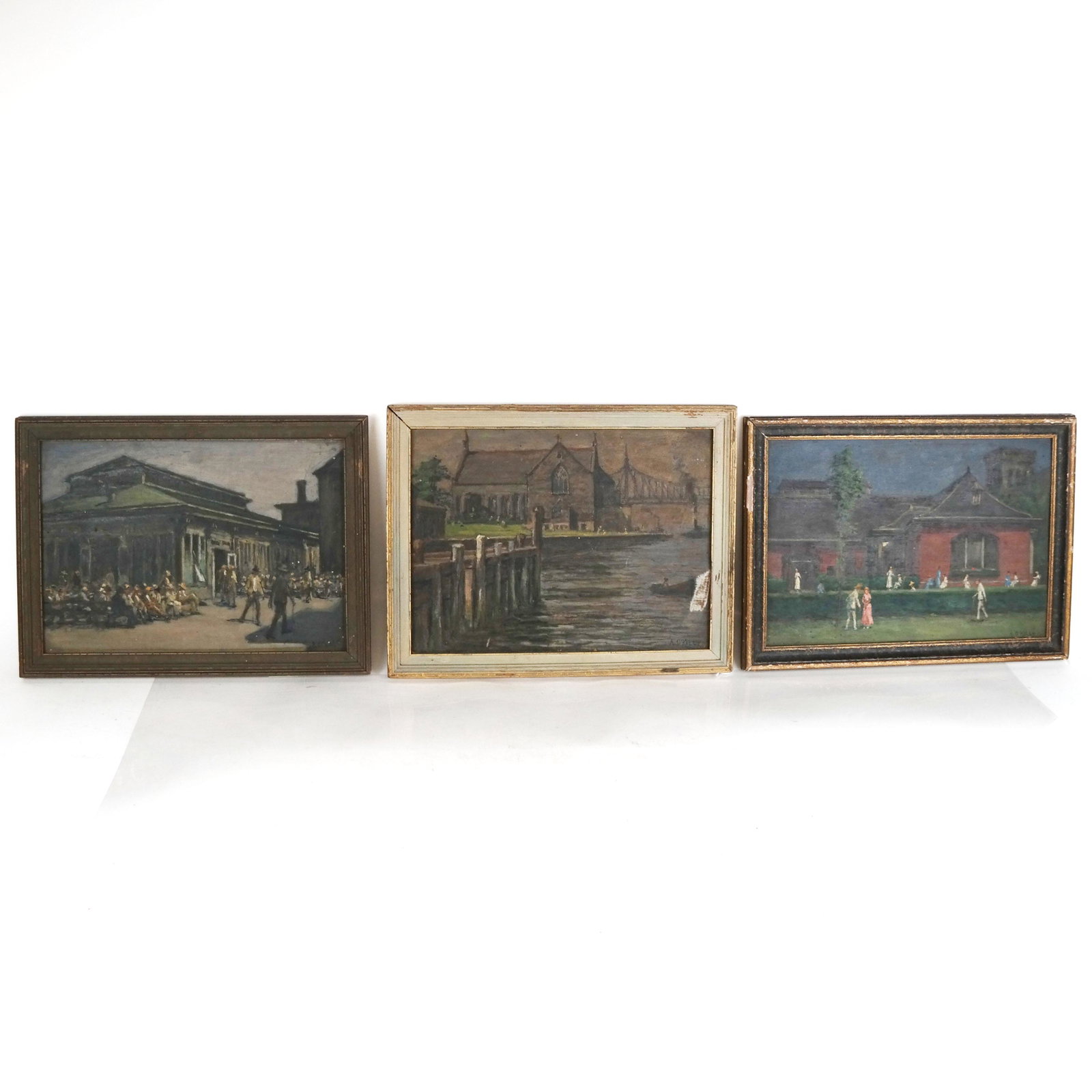 Aloysius O'KELLY: View of Welfare Island - O/W: Aloysius O'Kelly (Irish/American, 1853-1936) oil on wood painting of Welfare Island, later renamed Roosevelt Island, NYC. Signed lower right. [Art: 12 1/2" H x 8 3/4" W; Frame: 14 1/2" H x 10 3/4" W].
