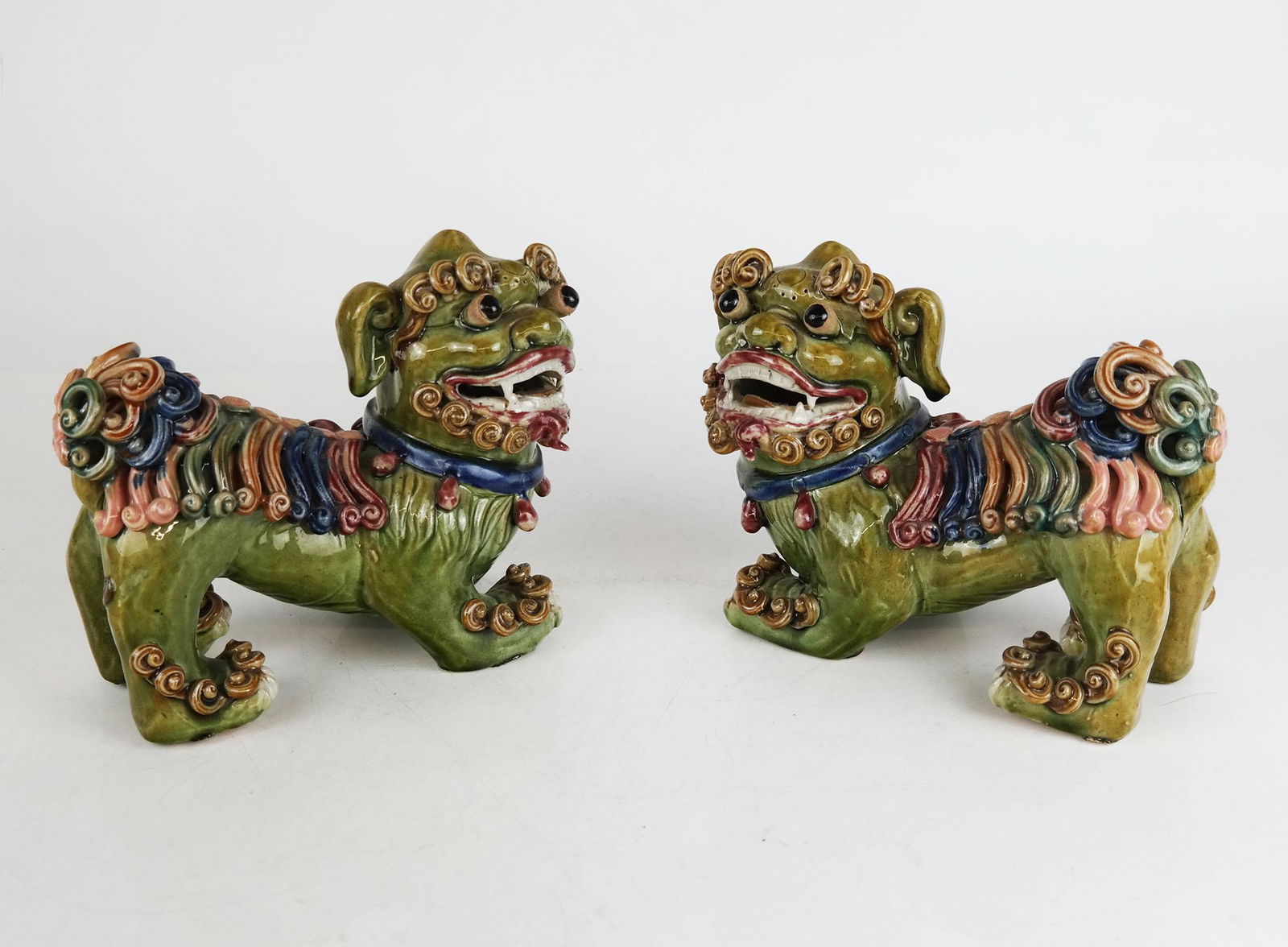 Pair of Chinese Polychrome Glazed Foo Dogs (1 of 6)