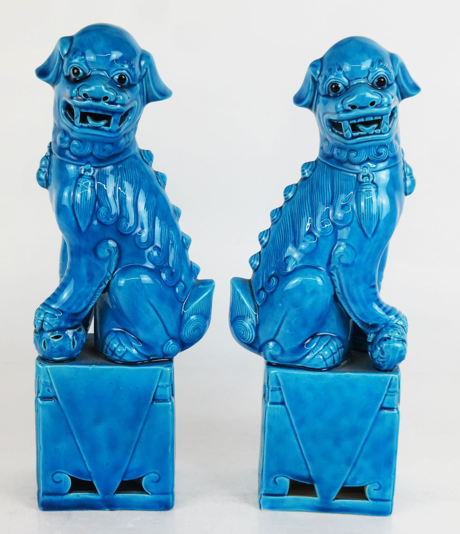 Pair of Chinese Blue Glaze Temple Lions (1 of 7)