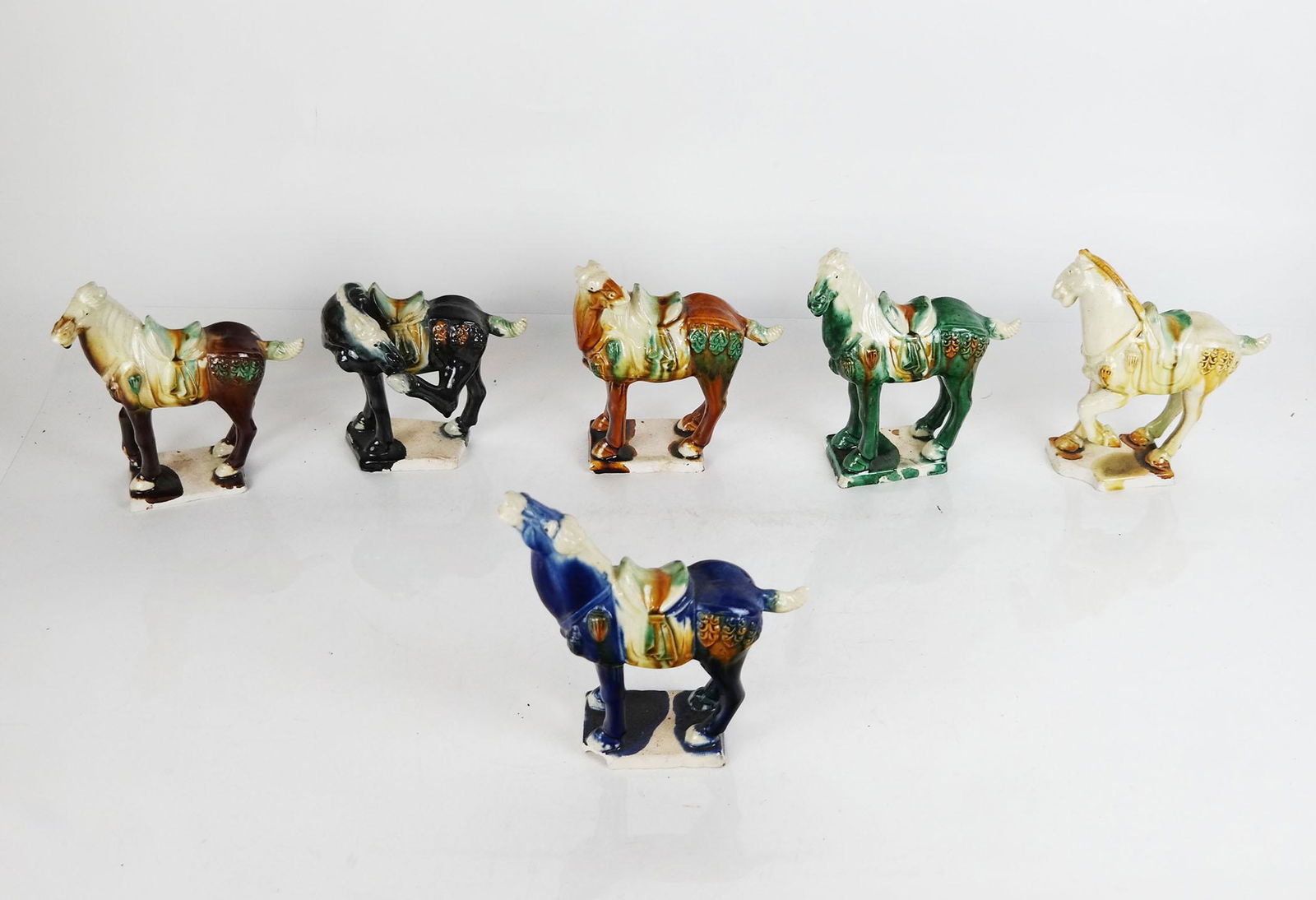 Chinese Group of Six Glazed Ceramic Horses (1 of 5)