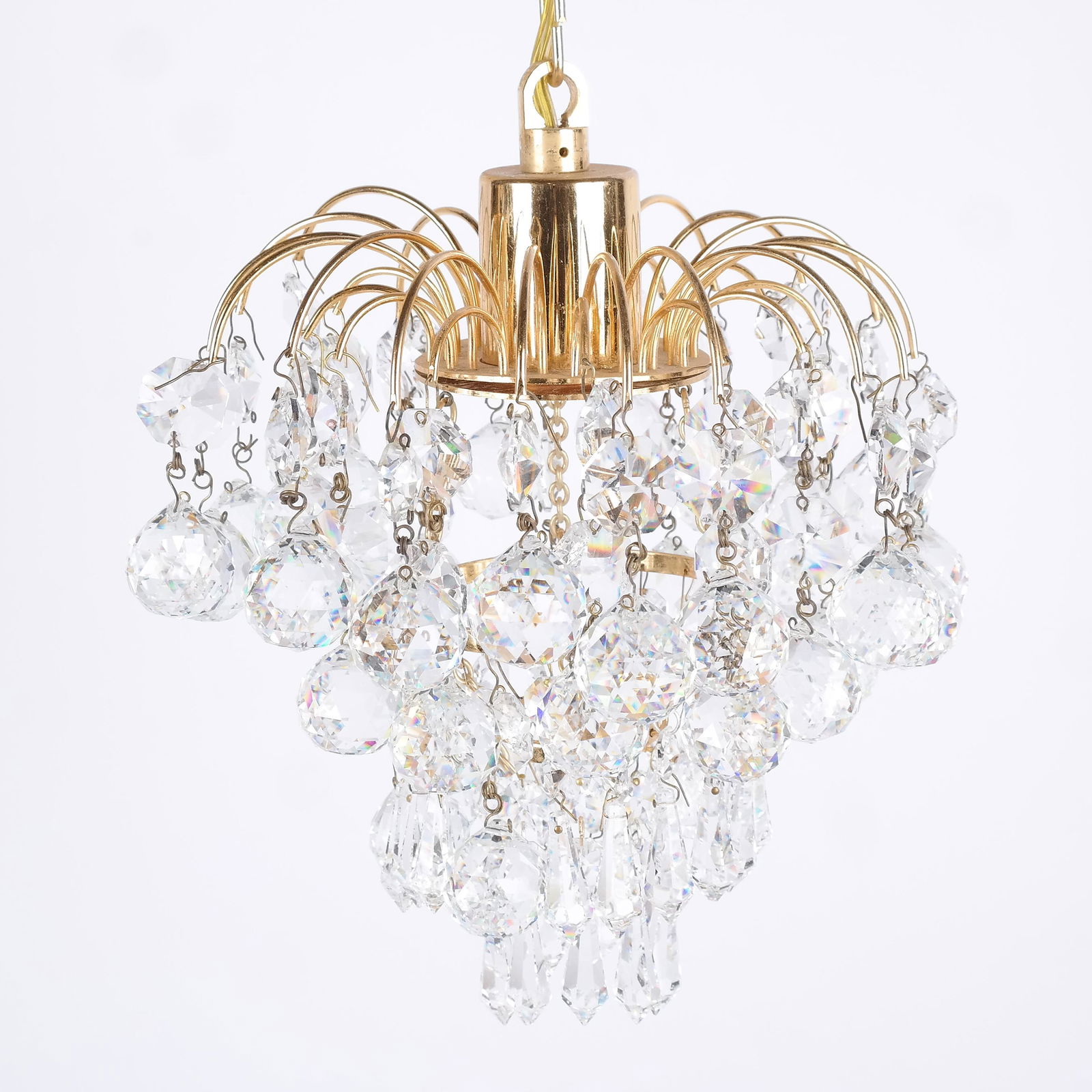 Modern Gilt Metal & Crystal Small Chandelier (1 of 6)