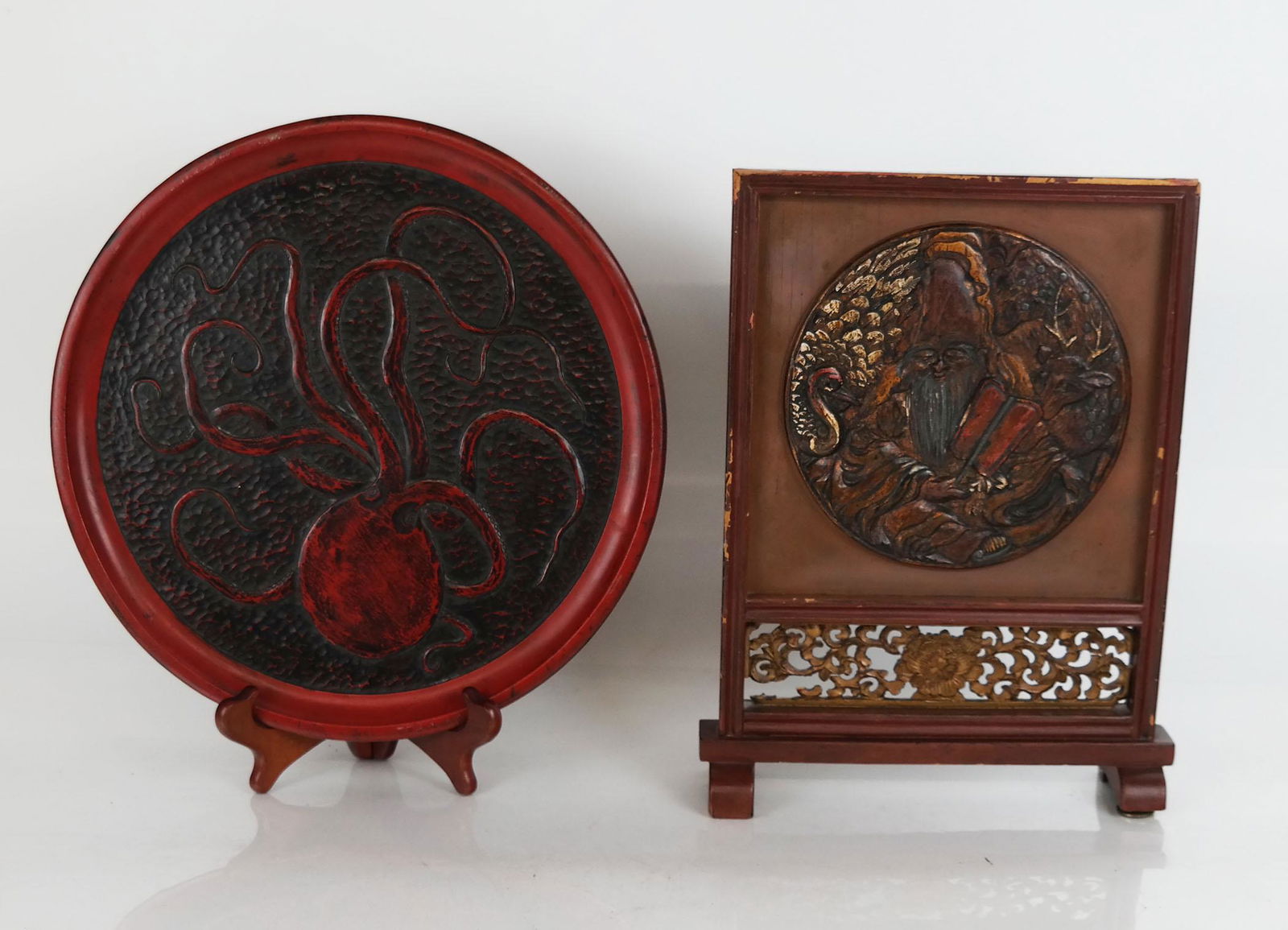 Two Asian Carved & Lacquer Items (1 of 7)