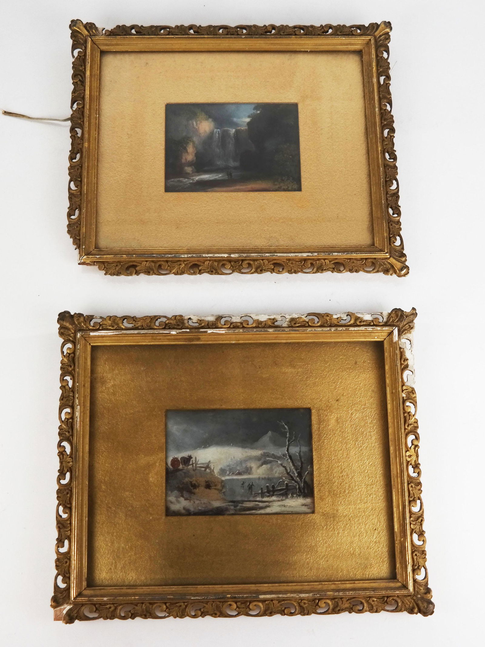 Unsigned Pair of Small Gouache Paintings on Board (1 of 12)