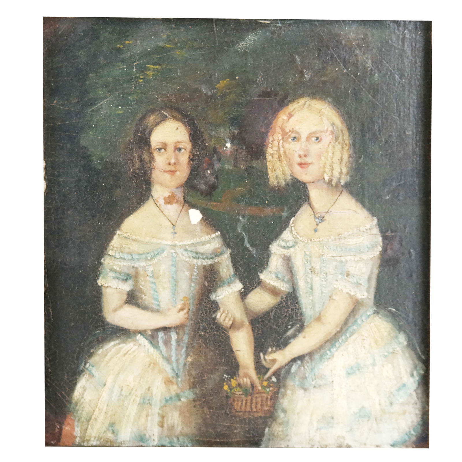 Two Sisters in Matching Dresses - Oil on Panel (1 of 10)