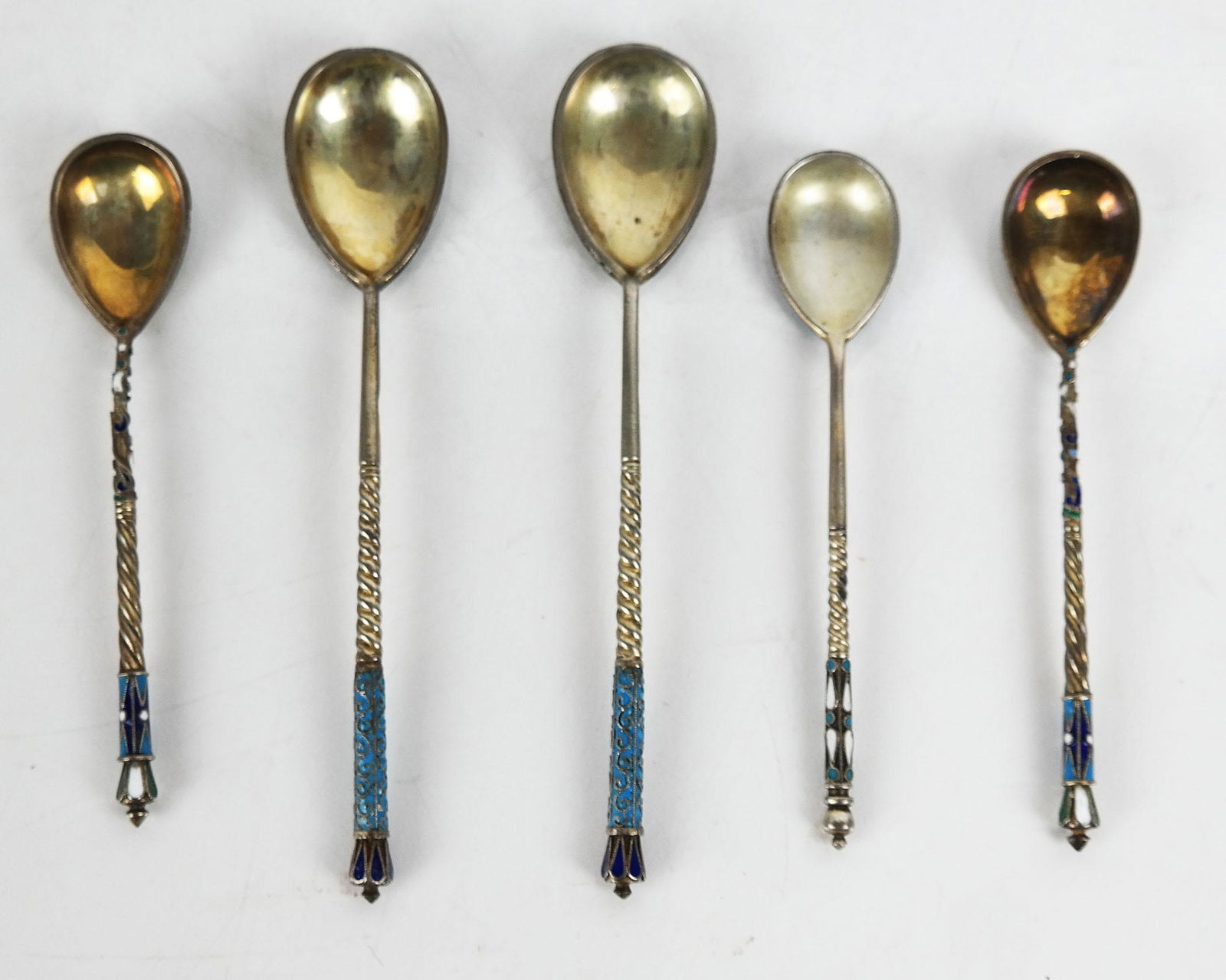 Five Russian Silver & Enamel Spoons (1 of 8)