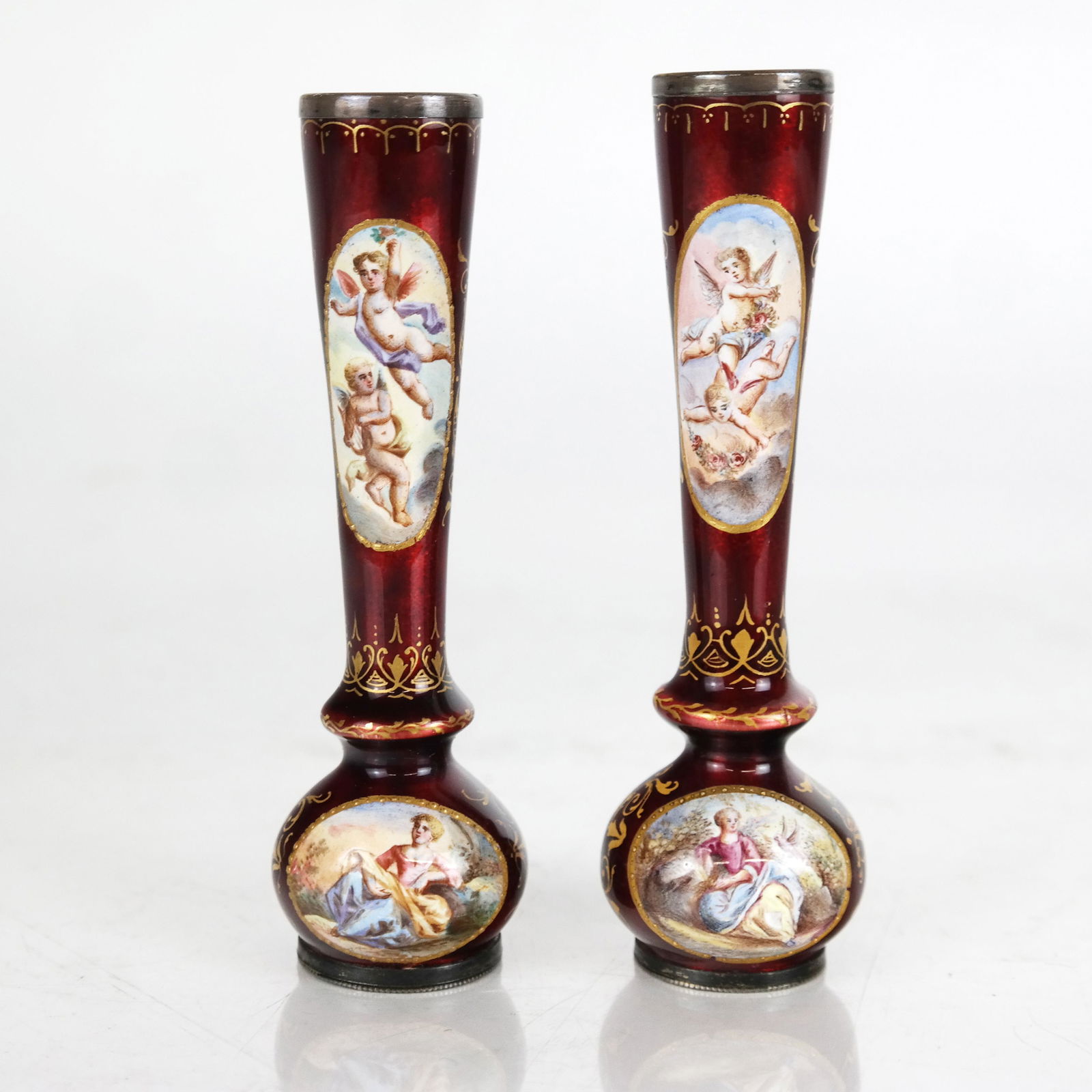 Pair of Continental Silver Enameled Bud Vases (1 of 8)