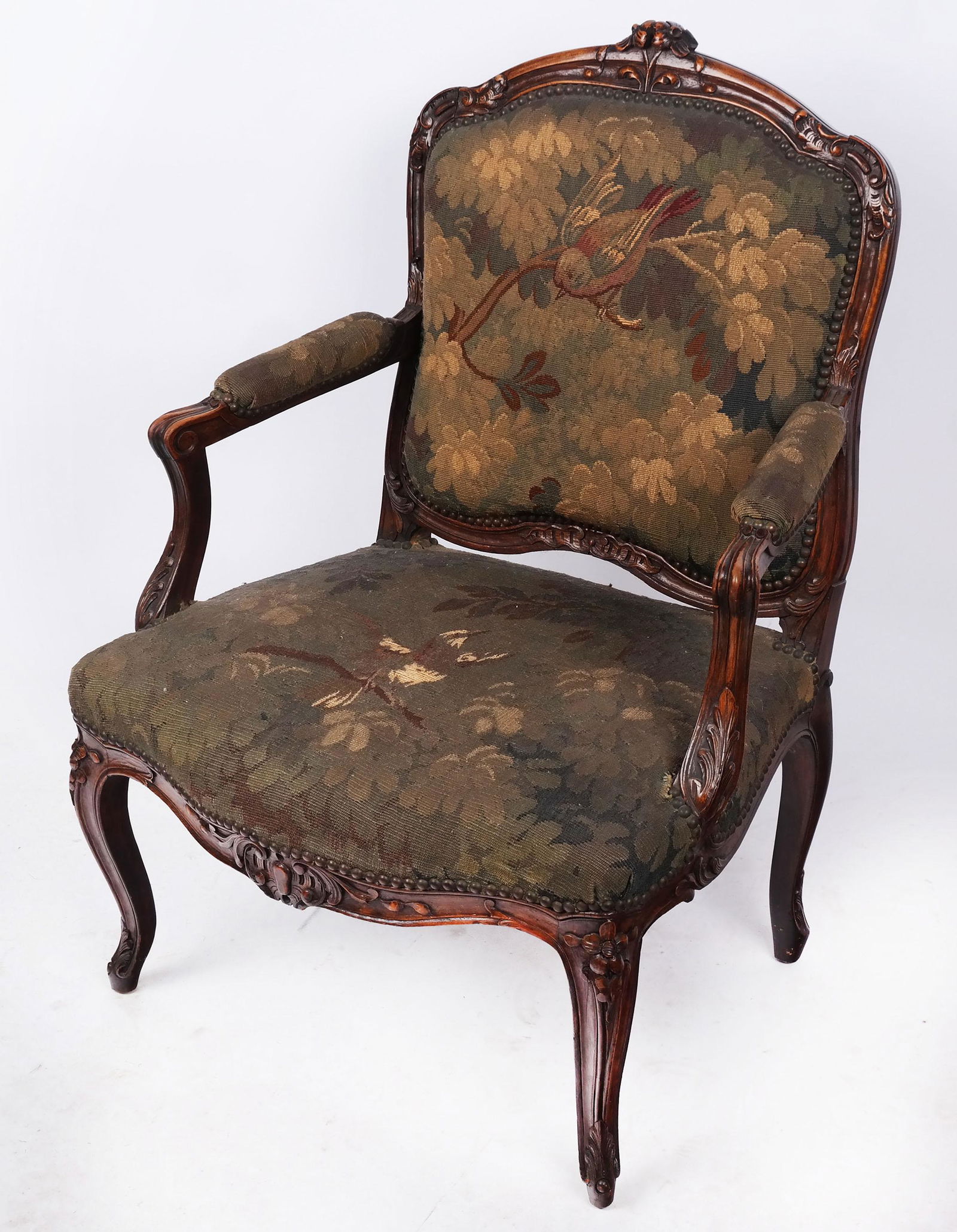 French Louis XV-Style Tapestry Armchair (1 of 8)