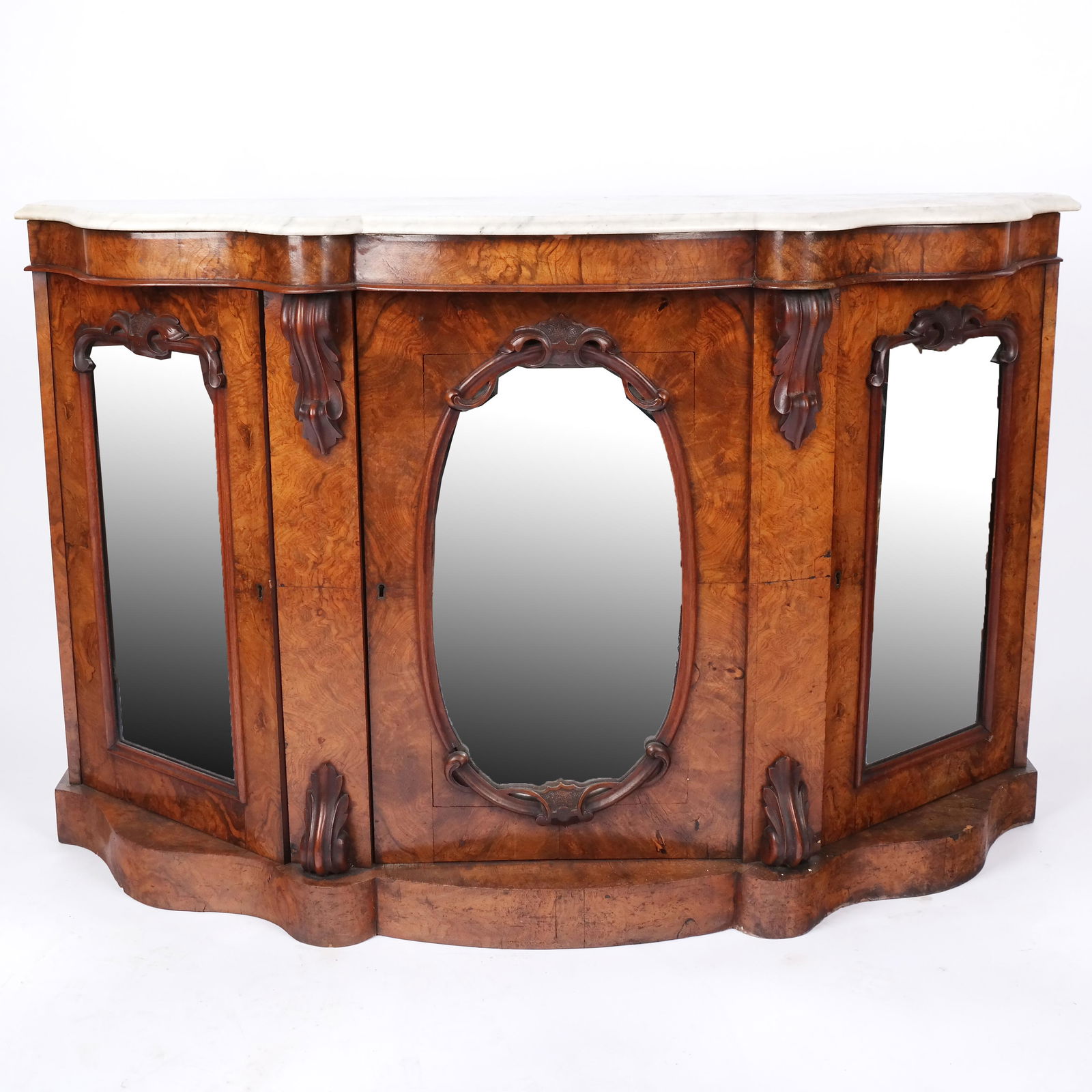 Victorian Burl Walnut & Marble Credenza (1 of 12)