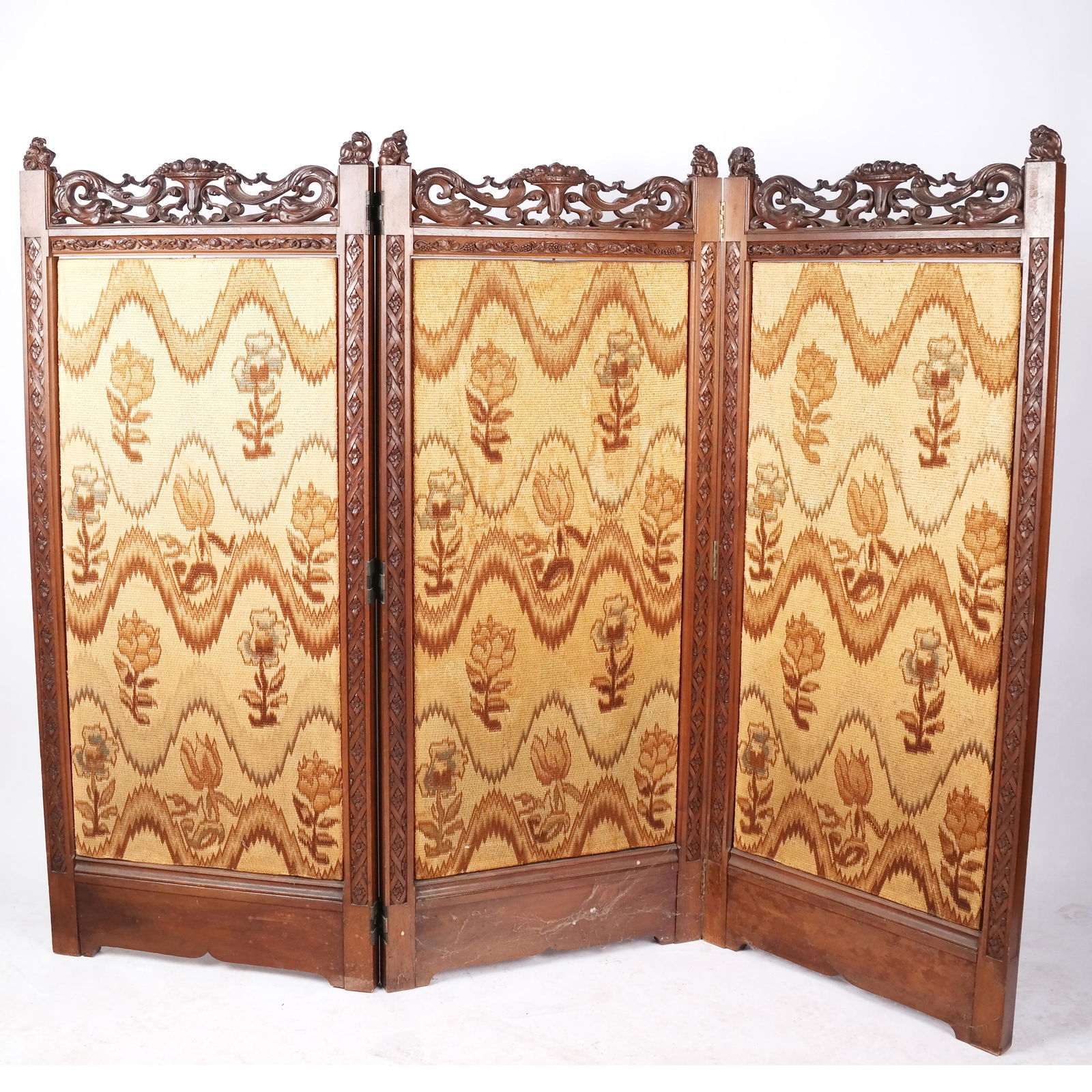 Antique French Oak Three-Panel Floor Screen (1 of 8)