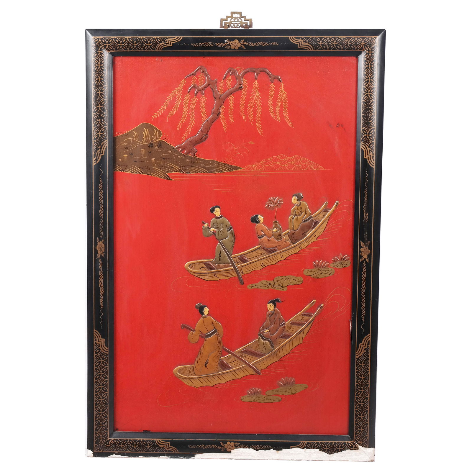 Asian Panel of Figures in a Boat (1 of 6)