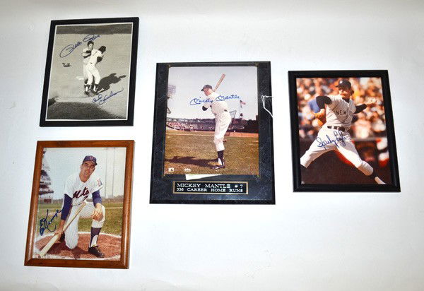 Baseball: Four Signed 8vo Photos: Group of four signed 8vo photographs, all players in uniform, comprising Pete Rose, Mickey Mantle, Sparky Lyle, and Ed Kranepool. All framed or mounted. Sizes from 10.75" x 9" to 13" x 10.5".