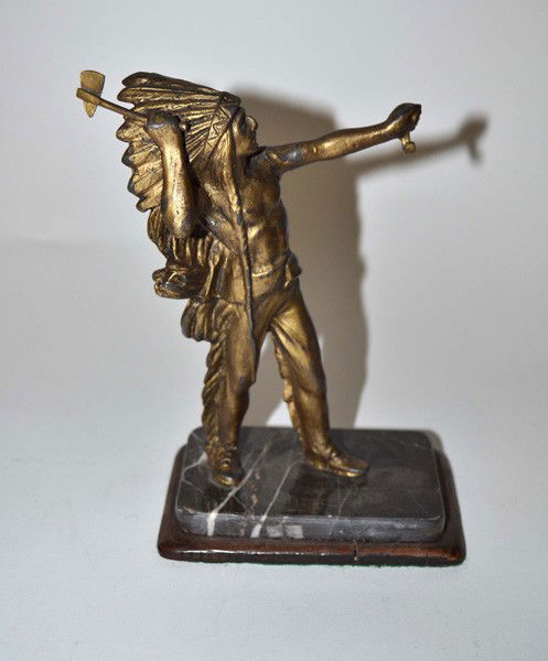 Bronze Native American Chief Pocketwatch Holder: Bronze Native American chief pocket watch holder on a marble base. Figure - 6" height (6.75" height overall)