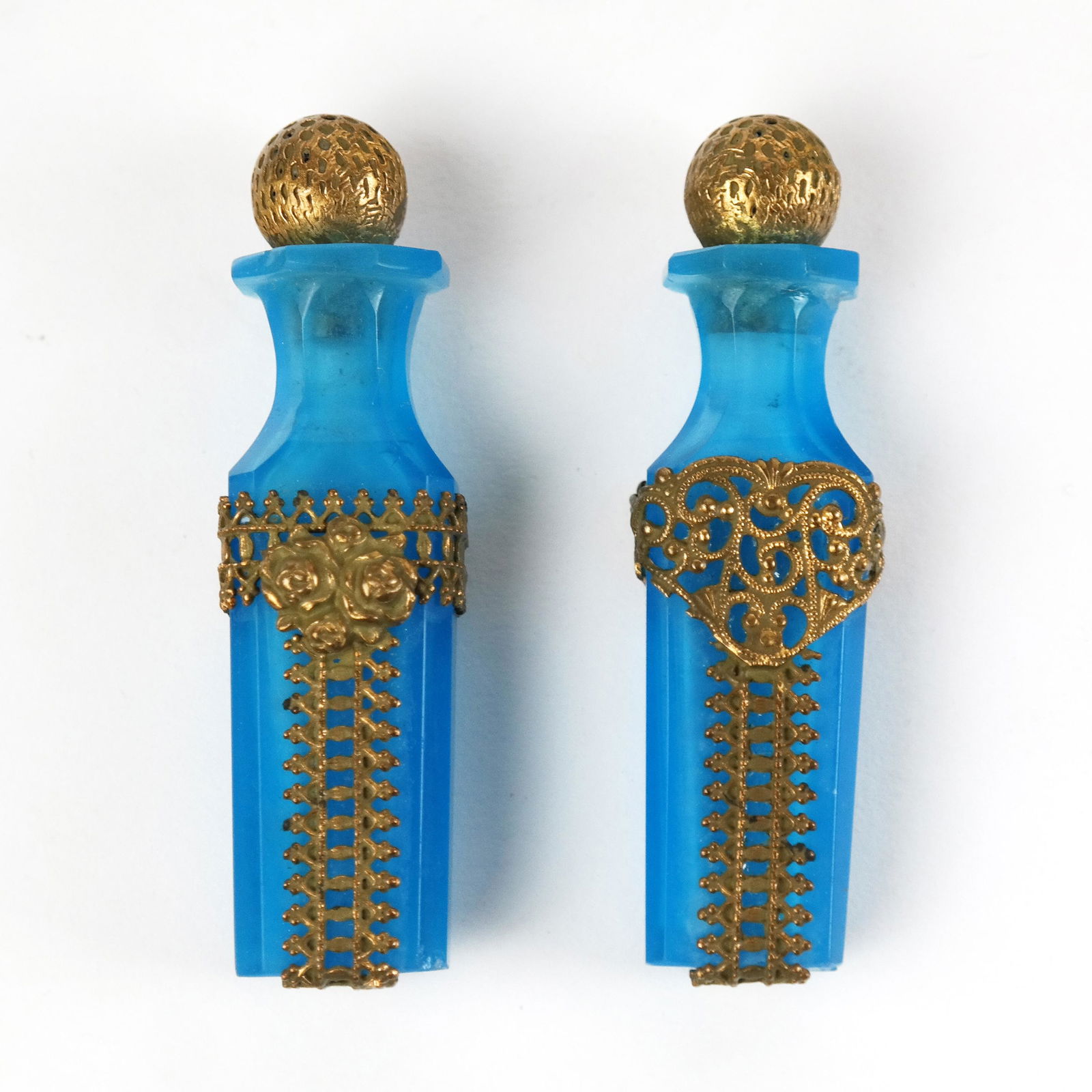 Two French Opaline Blue Glass Perfume Bottles (1 of 8)