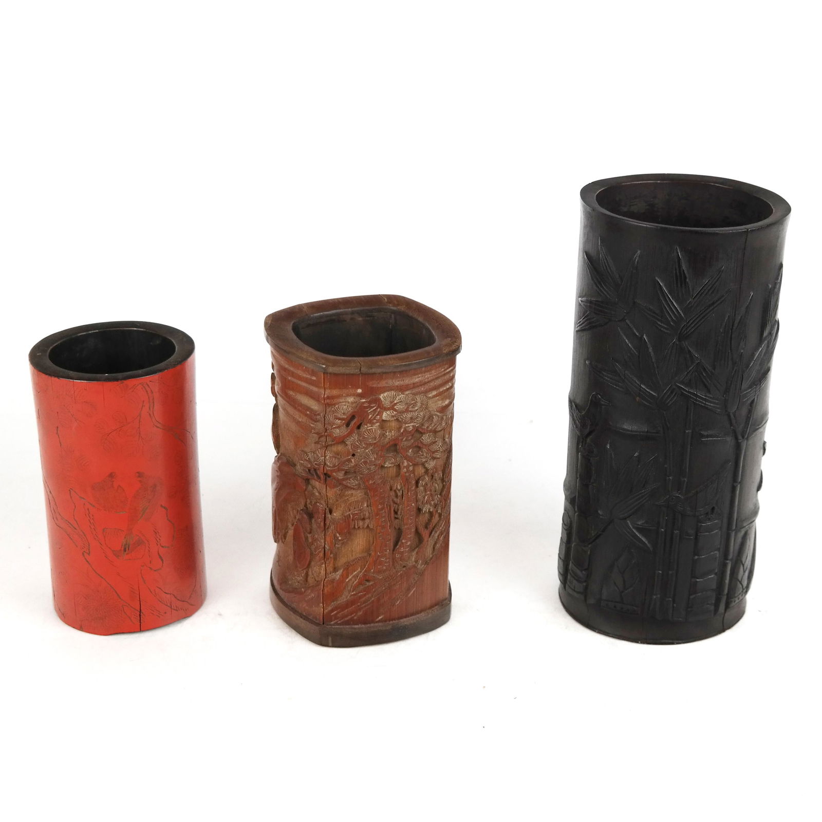 Three Chinese Bamboo & Lacquer Brush Pots (1 of 14)
