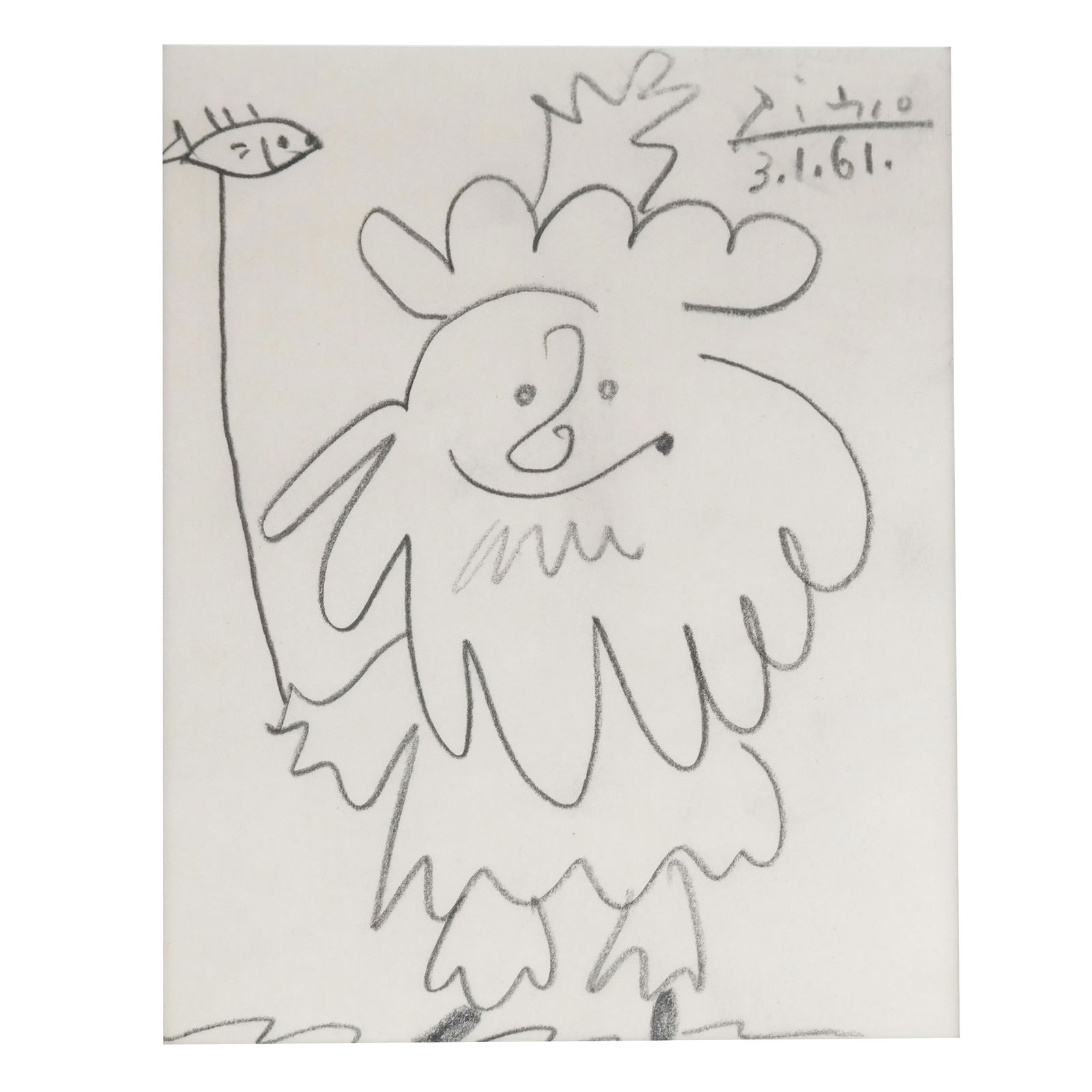 Pablo PICASSO: Figure with Fish - Drawing on Paper (1 of 10)