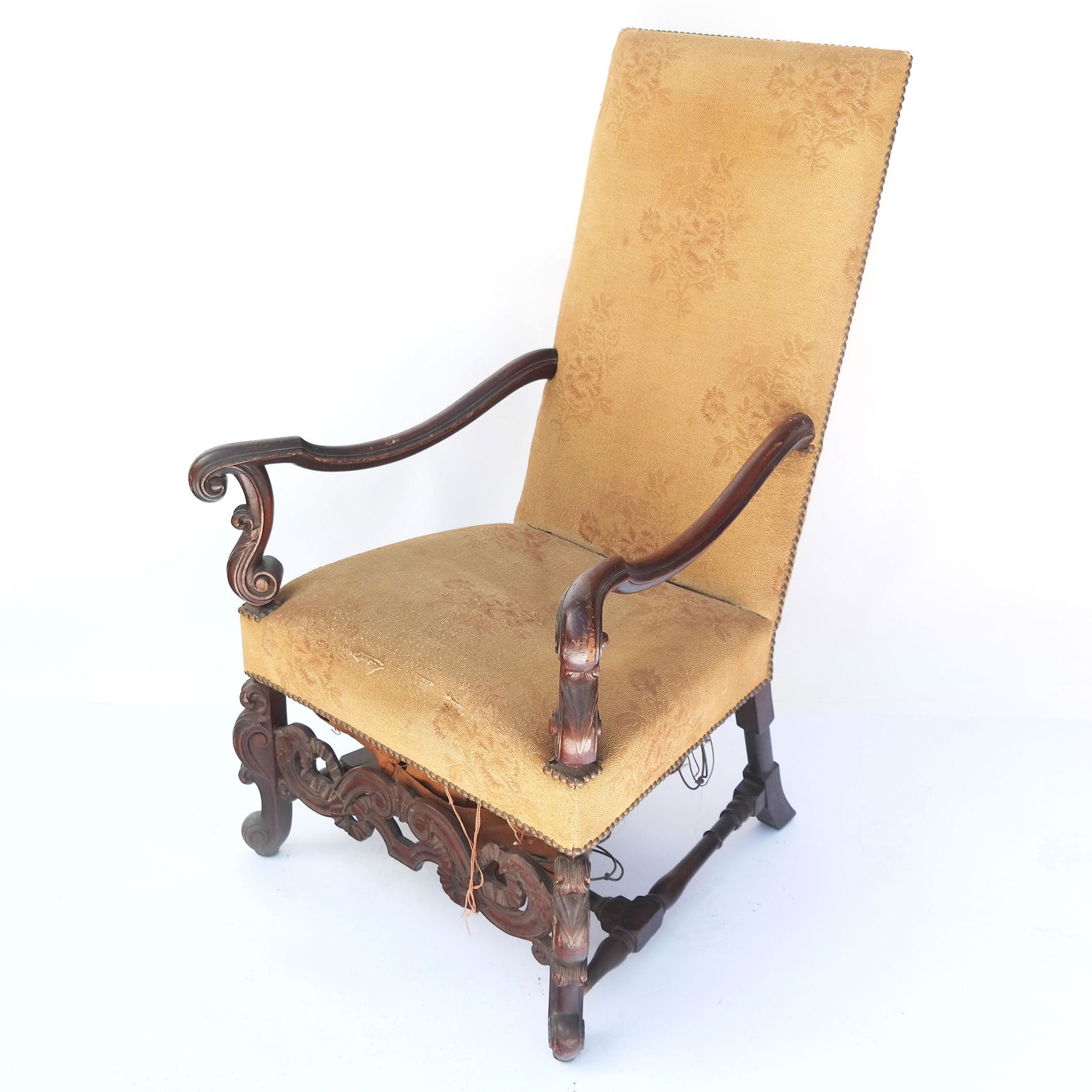 Antique Jacobean-Style Carved Mahogany Armchair (1 of 7)