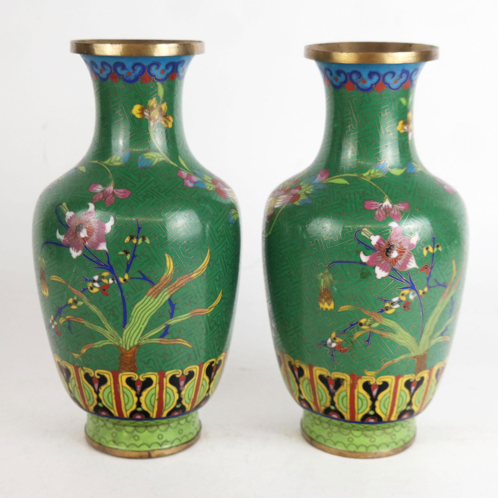 Pair of Chinese Cloisonne Enamel Vases (1 of 9)