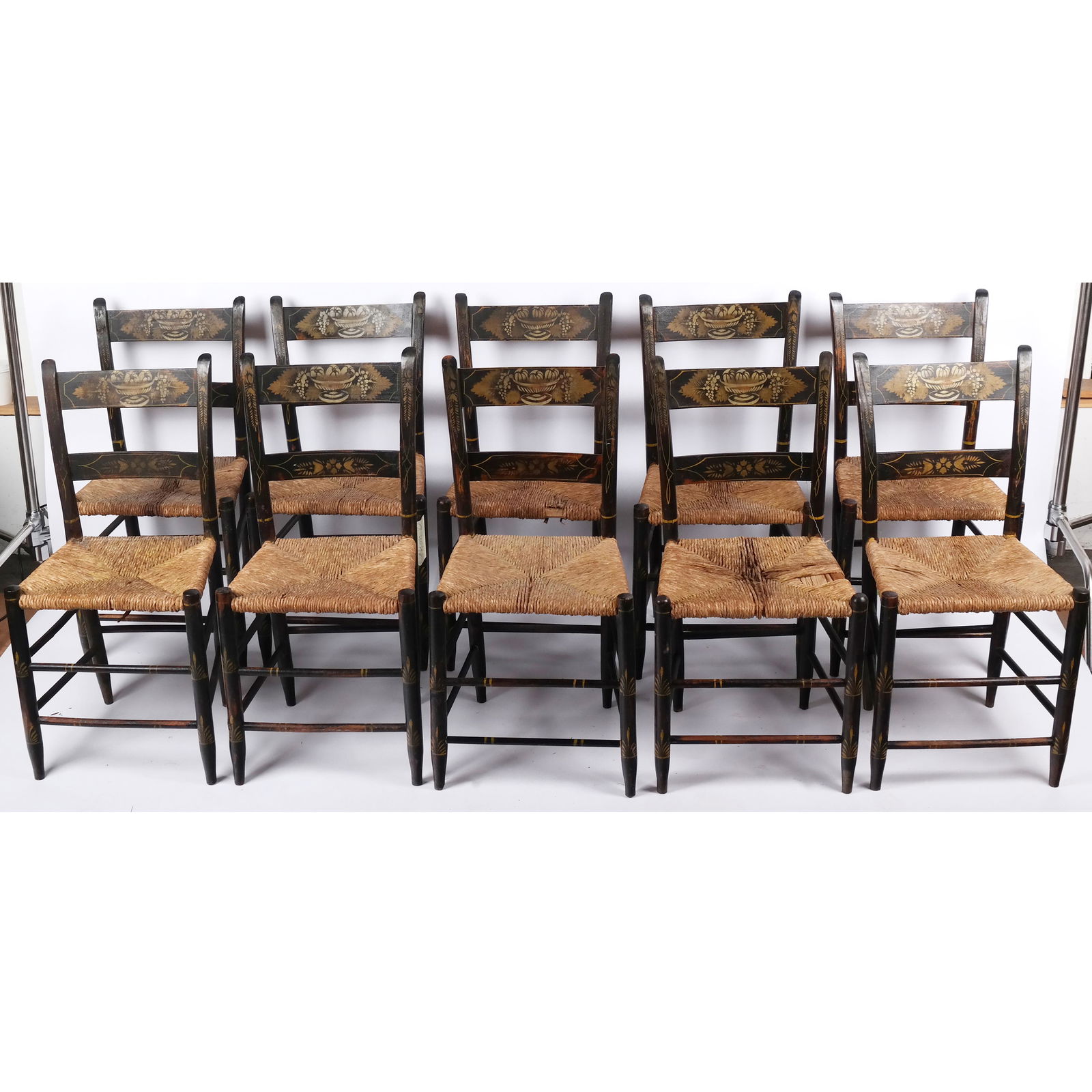 10 American Stenciled Ebonized Hitchcock Chairs (1 of 9)