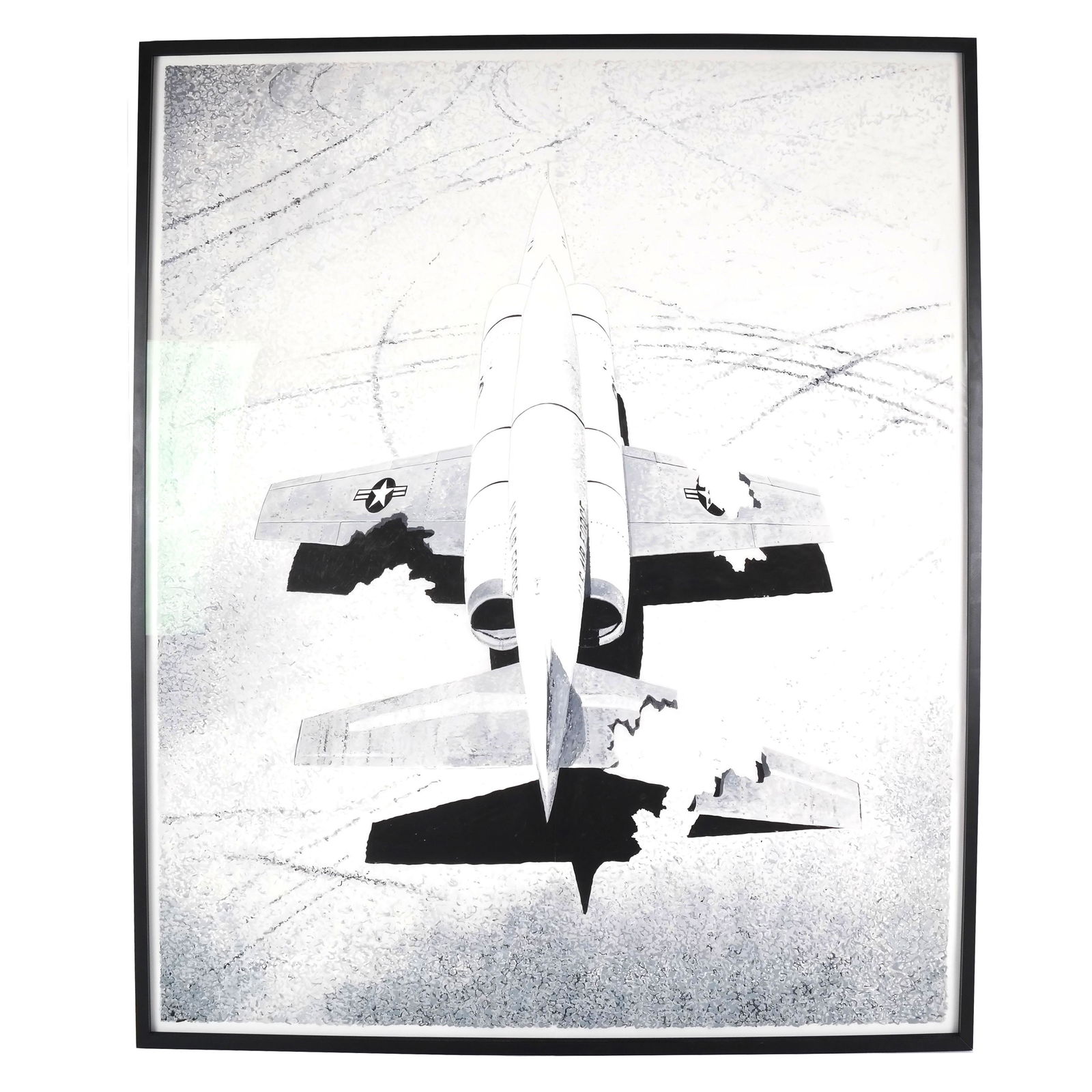 Daniel ARSHAM: Study of Eroded Plane - Gouache: Daniel Arsham (American, b. 1980) gouache on Mylar study of the eroded plane, 2014. Arsham is a New York City artist known for making mythical contemporary archaeology. [Art: 70" H x 59" W; Frame: 71