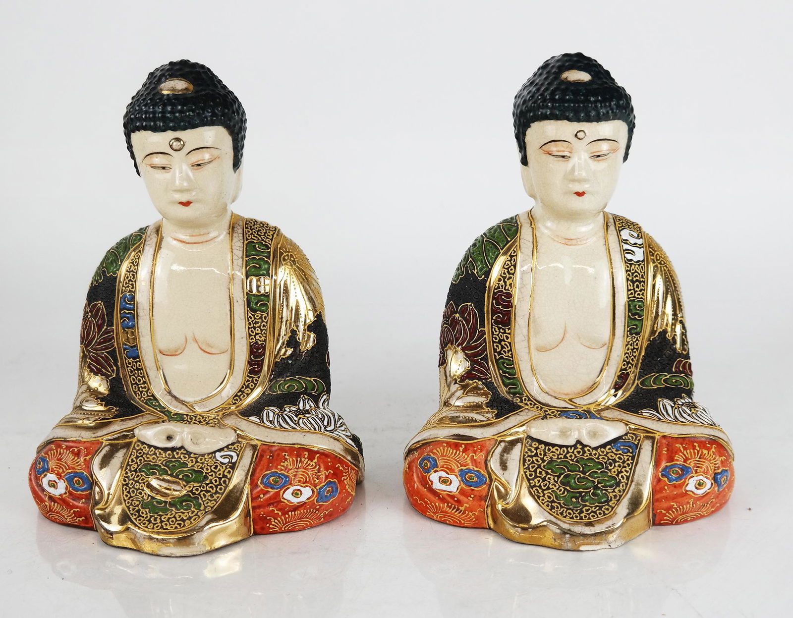 Pair of Asian Polychrome Decorated Buddhas (1 of 7)