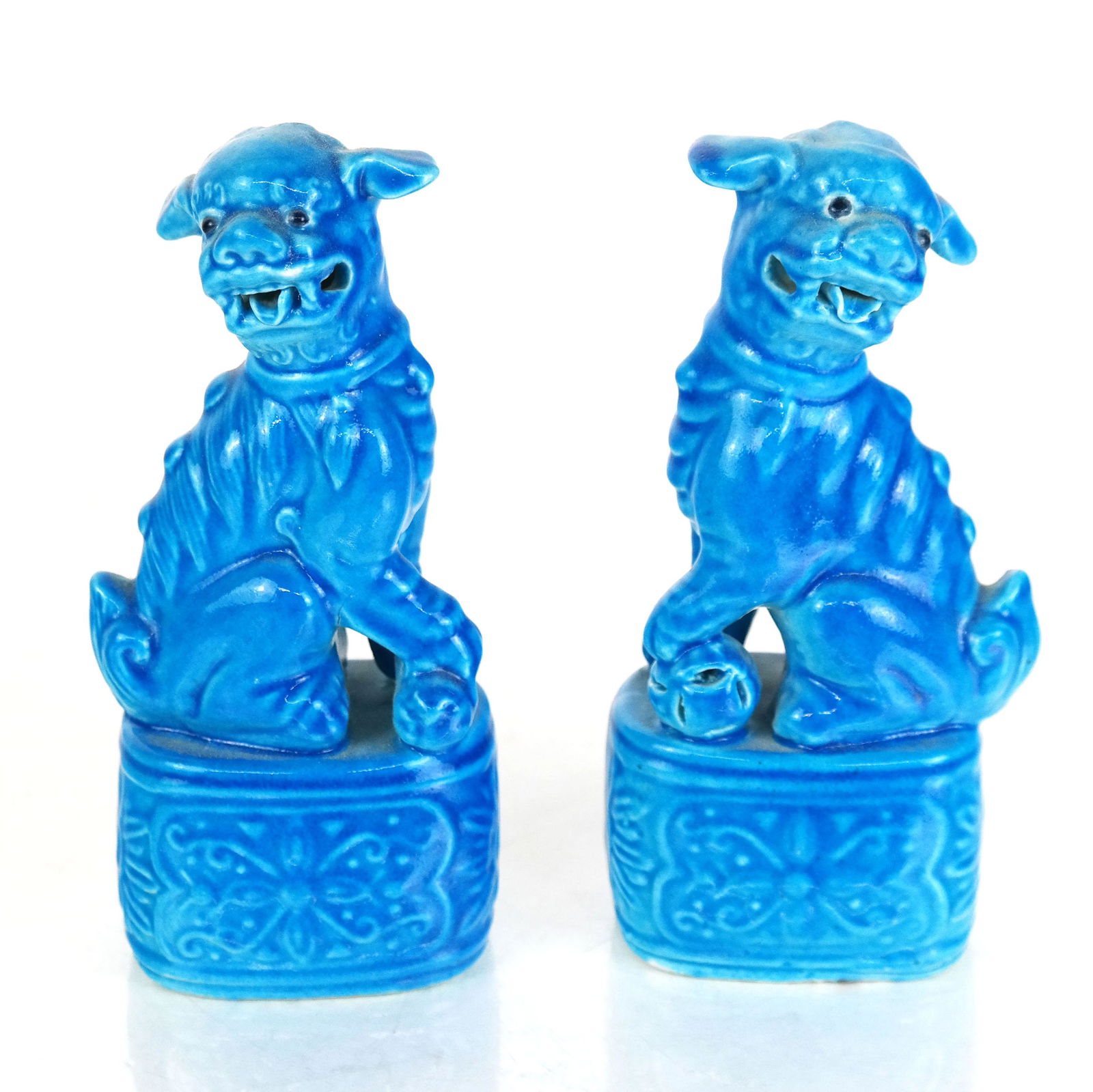Chinese Small Pair of Blue Glazed Ceramic Lions (1 of 7)