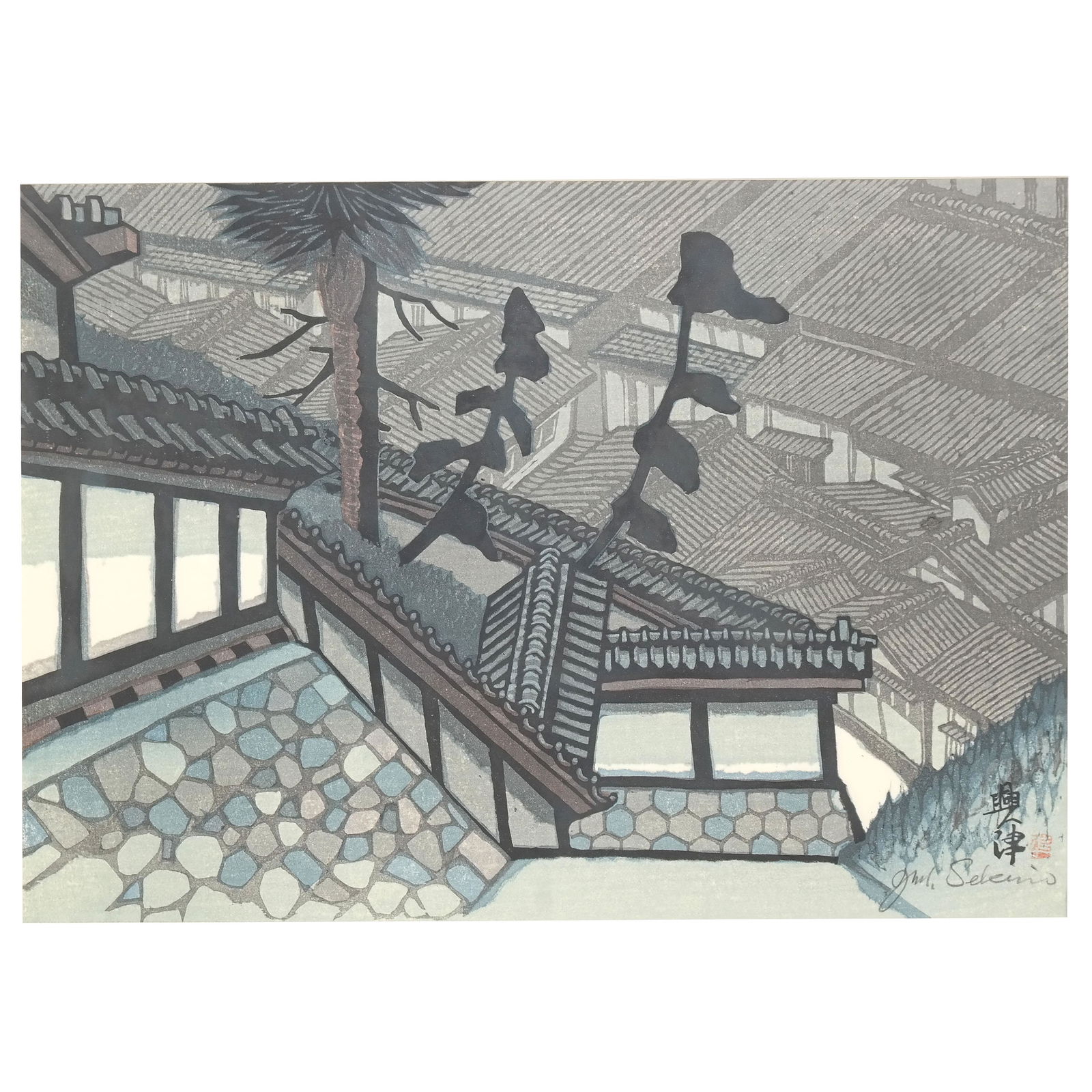 Junichiro SEKINO: Rooftops - Color Woodblock Print (1 of 7)
