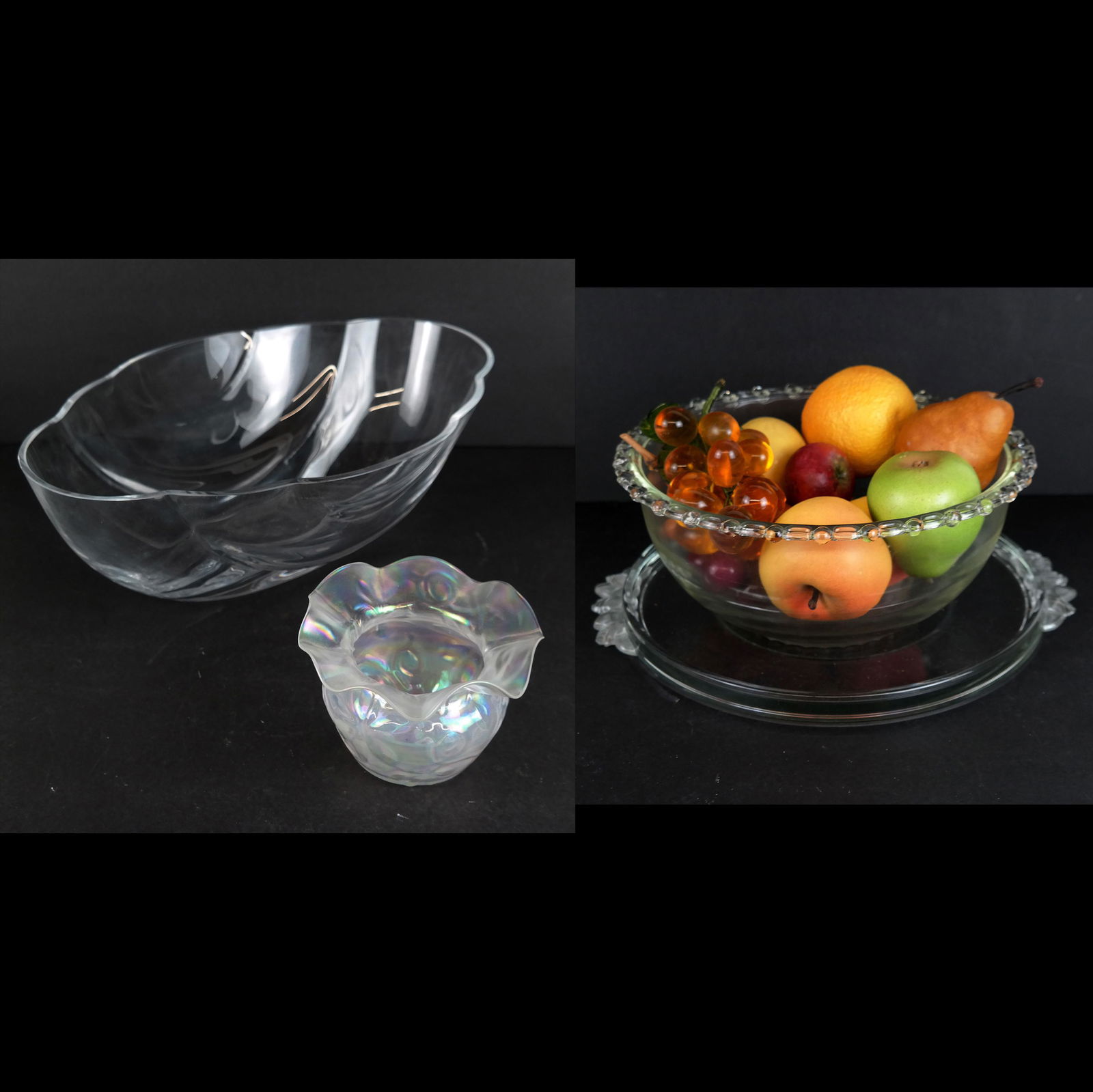 Assembled Group of 3 Clear Glass Bowls & a Plateau (1 of 20)