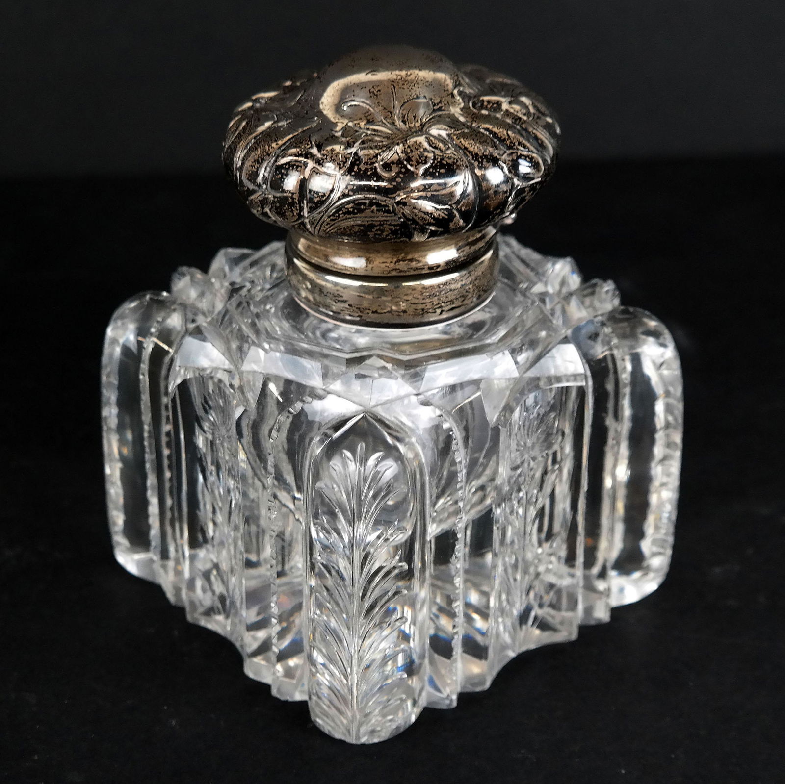 English Cut Glass & Sterling Silver Inkwell (1 of 5)
