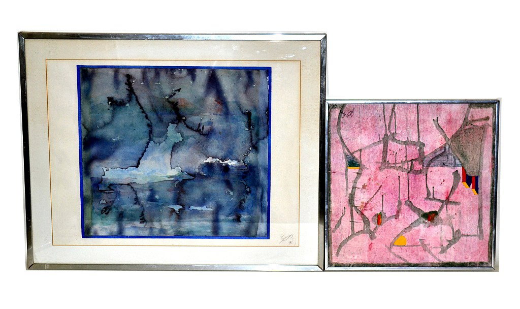 Eight Abstract Expressionist Watercolors: Group of eight abstract expressionist watercolors. All signed illegibly in the same hand at bottom right, circa 1970s. Four framed. Artwork sizes variable from 15.75" sq to 22" x 30". Light age-toning