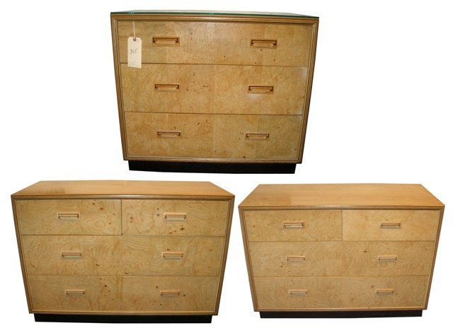 Set of Three Henredon "Scene 2" Chests: Each with four drawers. 27" H x 40" W x 18" D.
