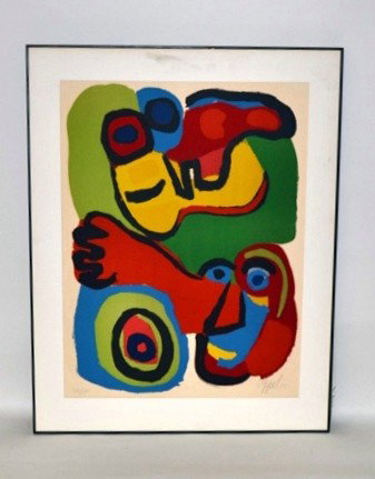 Karel Appel (1921-2006) Modern Abstract Lithograph: Karel Appel (Dutch, 1921-2006) Framed abstract lithograph, signed lower right "Edition #103/175".