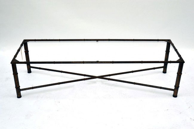 Brass Faux Bamboo Table: Modern faux bamboo low table, no top. Good condition. 20" D x 15.5" H x 60" L.