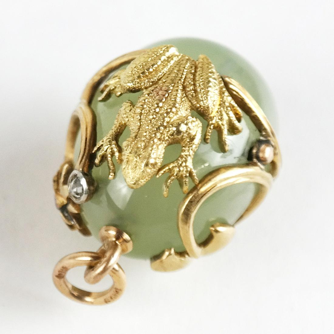 Faberge 14K Egg Pendant with Jeweled Frog (1 of 10)