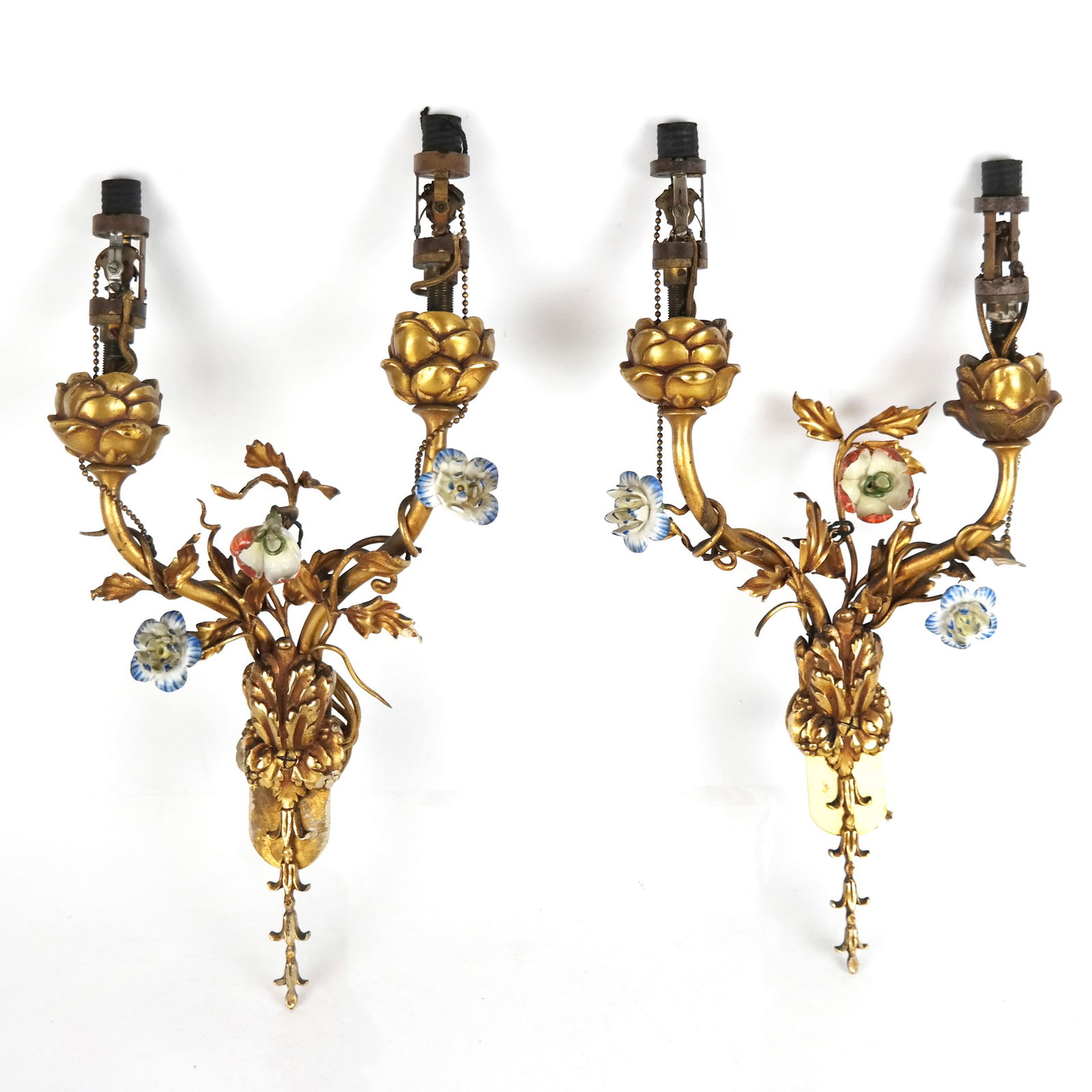 Pair of Gilt Bronze & Porcelain Two-Light Sconces (1 of 10)