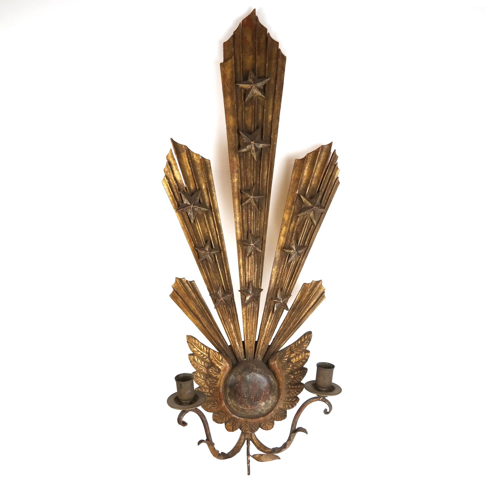 Large Vintage Carved Wood Metal Wall Sconce (1 of 10)