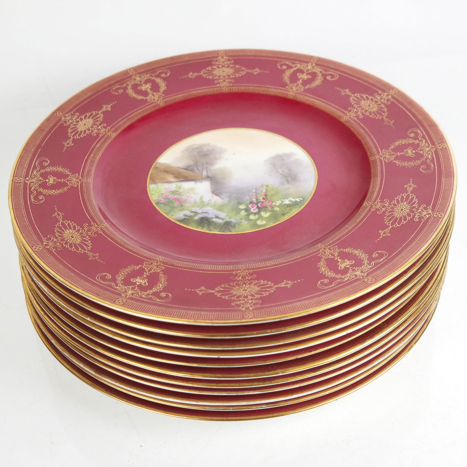 Eleven Hand Painted Royal Worcester Dinner Plates (1 of 8)